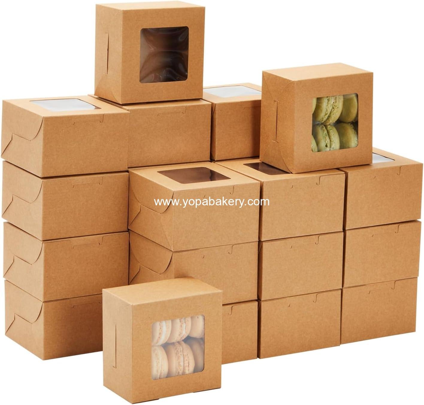 Wholesale Cookie Boxes with Window - 50 Pack, 4"x 4"x 2.5" Brown Cardboard Pastry Containers & Cupcake Boxes for Baked Goods Packaging - Mini Treat Holder Factory