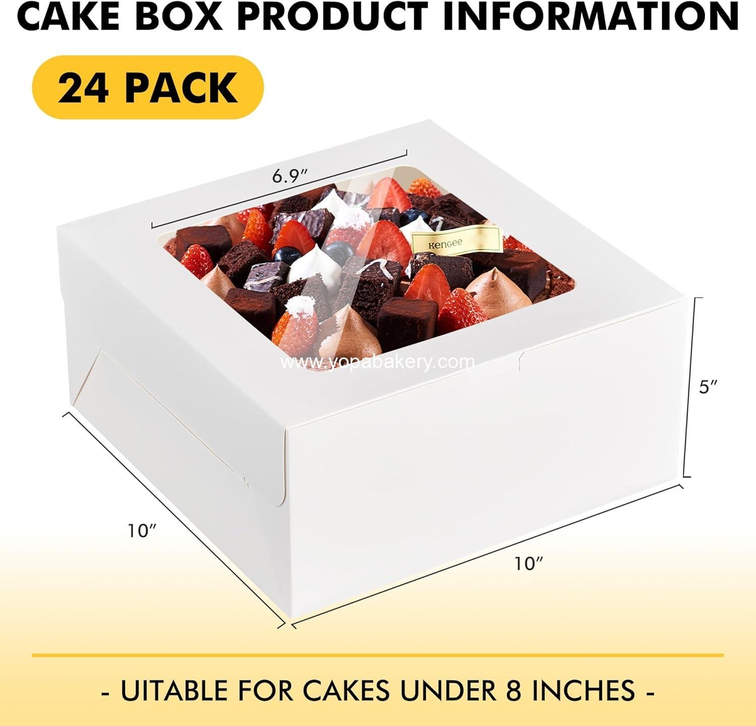 Wholesale 24pcs Cake Boxes with Window, 10x10x5 Inches White Bakery Boxes, Cookie Dessert and Pastry Boxes, Square Cardboard Cake Box for Birthday Party, Donuts, Wedding - Factory