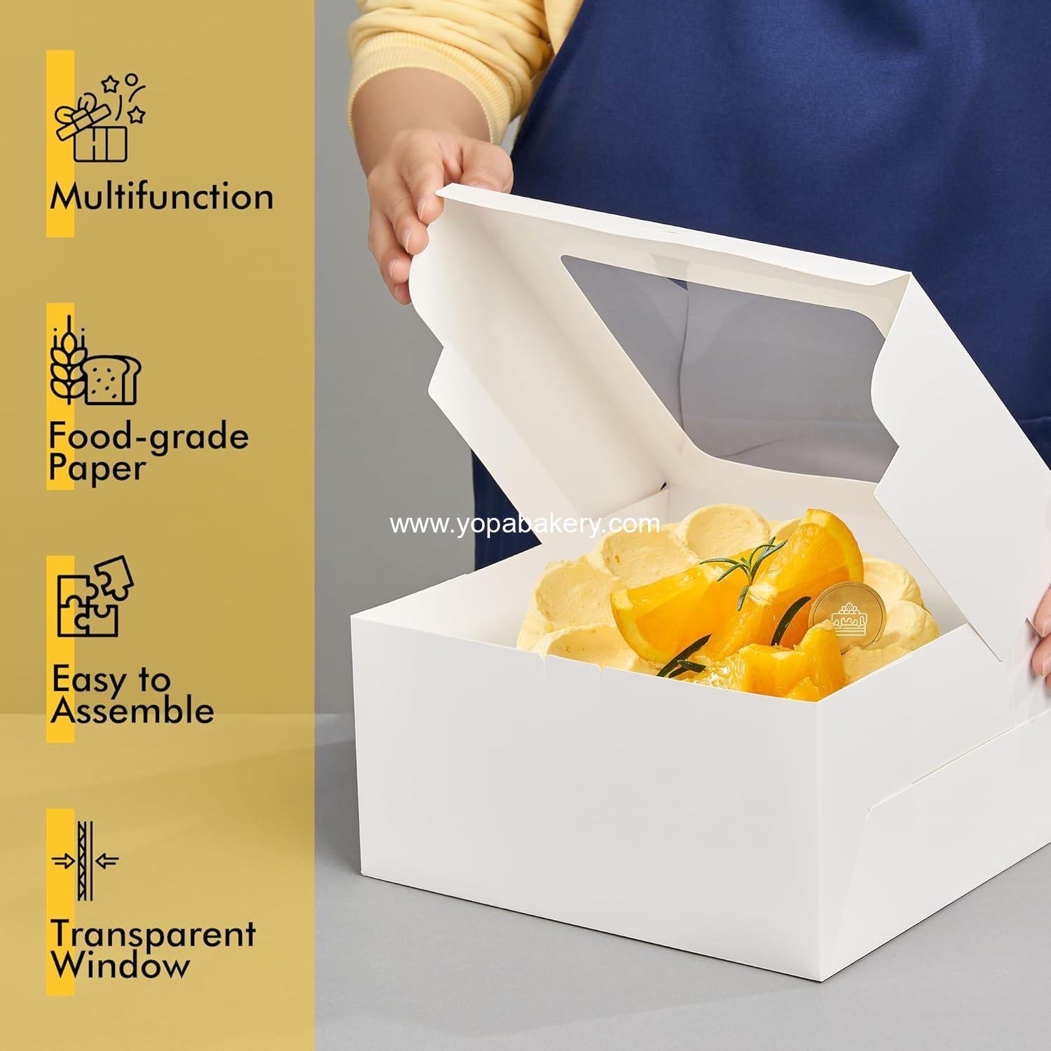 Wholesale 24pcs Cake Boxes with Window, 10x10x5 Inches White Bakery Boxes, Cookie Dessert and Pastry Boxes, Square Cardboard Cake Box for Birthday Party, Donuts, Wedding - Factory