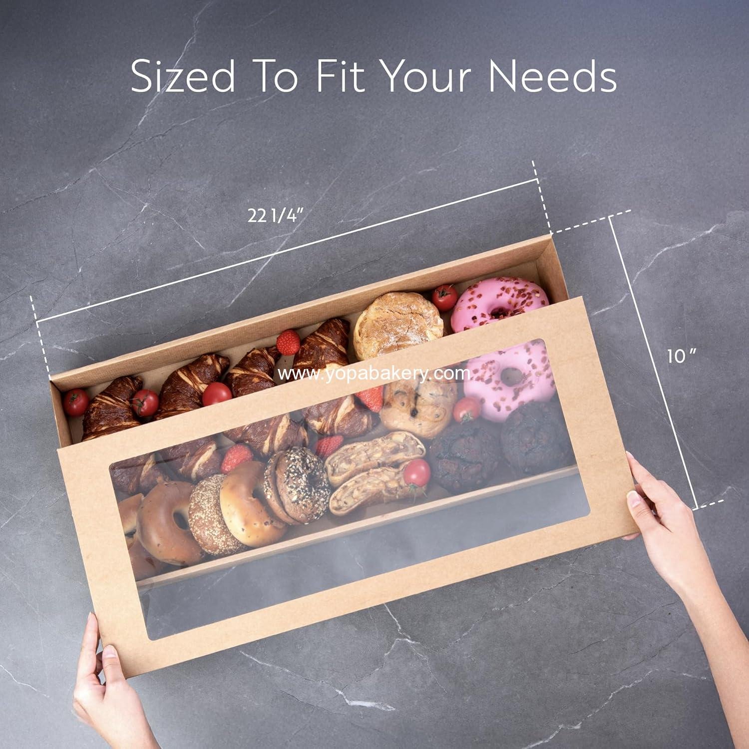 Wholesale 22.2 x 10 x 3.2 Inch Catering Boxes with Window Lids - Easy Assembly Kraft Paper Pastry Boxes for Baked Goods, Charcuterie, or Cupcakes - Factory Wholesale 22.2 x 10 x 3.2 Inch Catering Boxes with Window Lids - Easy Assembly Kraft Paper Pastry Boxes for Baked Goods, Charcuterie, or Cupcakes - Factory