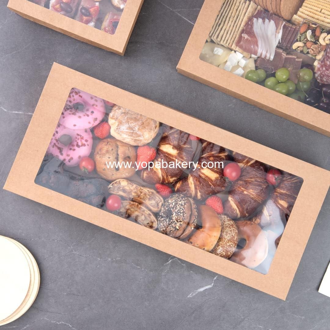 Wholesale 22.2 x 10 x 3.2 Inch Catering Boxes with Window Lids - Easy Assembly Kraft Paper Pastry Boxes for Baked Goods, Charcuterie, or Cupcakes - Factory Wholesale 22.2 x 10 x 3.2 Inch Catering Boxes with Window Lids - Easy Assembly Kraft Paper Pastry Boxes for Baked Goods, Charcuterie, or Cupcakes - Factory