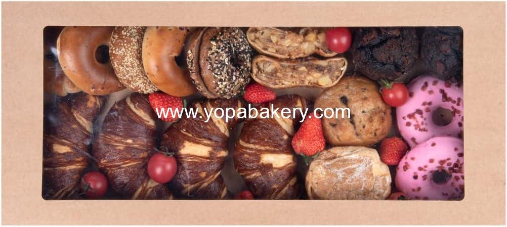 Wholesale 22.2 x 10 x 3.2 Inch Catering Boxes with Window Lids - Easy Assembly Kraft Paper Pastry Boxes for Baked Goods, Charcuterie, or Cupcakes - Factory Wholesale 22.2 x 10 x 3.2 Inch Catering Boxes with Window Lids - Easy Assembly Kraft Paper Pastry Boxes for Baked Goods, Charcuterie, or Cupcakes - Factory