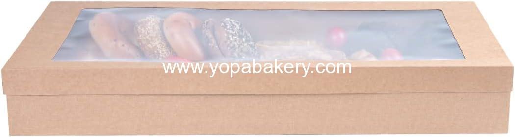Wholesale 22.2 x 10 x 3.2 Inch Catering Boxes with Window Lids - Easy Assembly Kraft Paper Pastry Boxes for Baked Goods, Charcuterie, or Cupcakes - Factory Wholesale 22.2 x 10 x 3.2 Inch Catering Boxes with Window Lids - Easy Assembly Kraft Paper Pastry Boxes for Baked Goods, Charcuterie, or Cupcakes - Factory