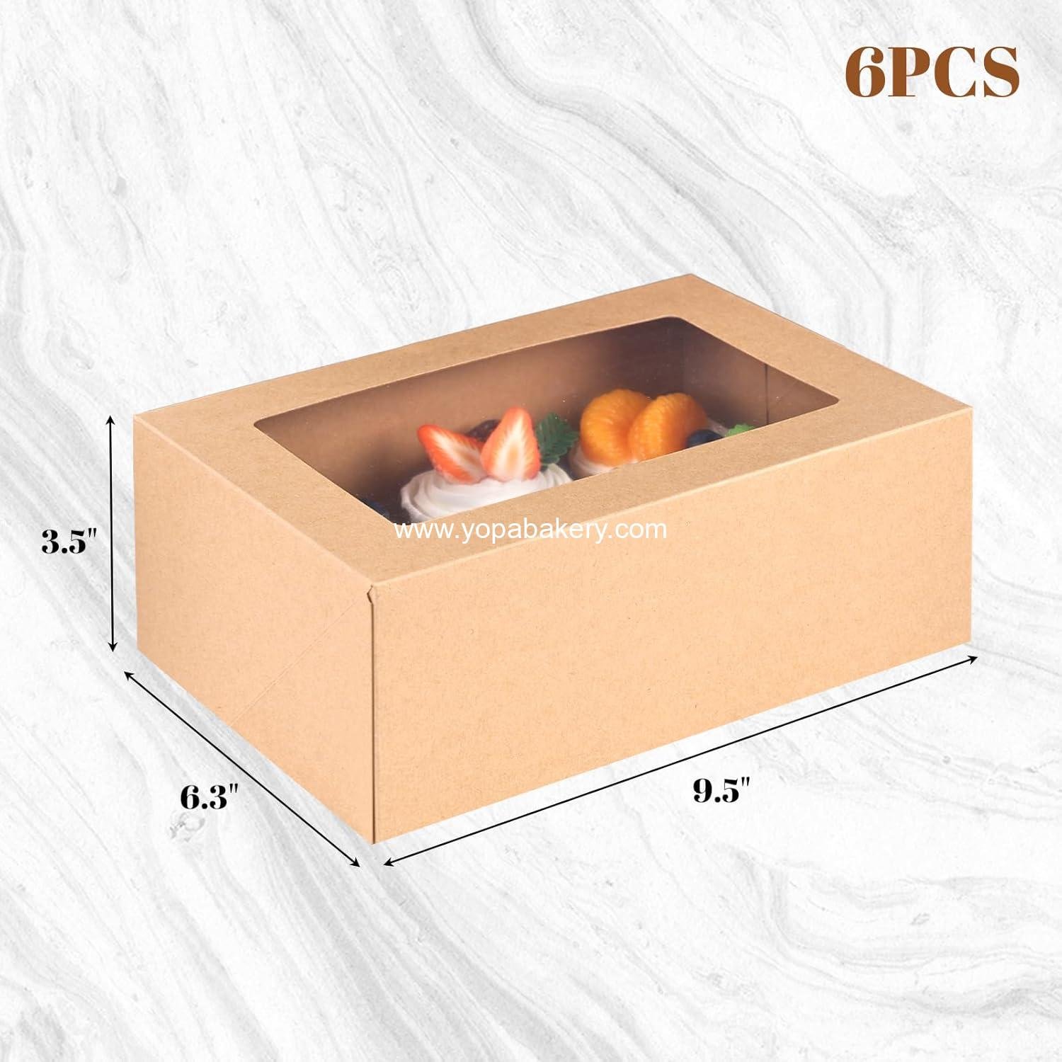Wholesale Cupcake Boxes 9.5x6.3x3.5 Inch, Brown Pastry Containers with 6 Inserts for Muffins and Pastries, Party Supplies Factory