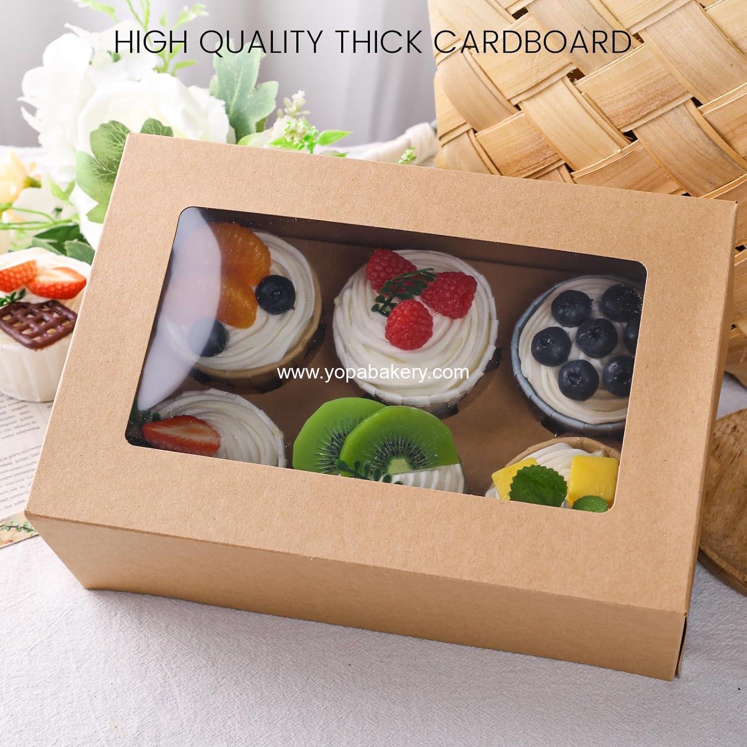 Wholesale Cupcake Boxes 9.5x6.3x3.5 Inch, Brown Pastry Containers with 6 Inserts for Muffins and Pastries, Party Supplies Factory