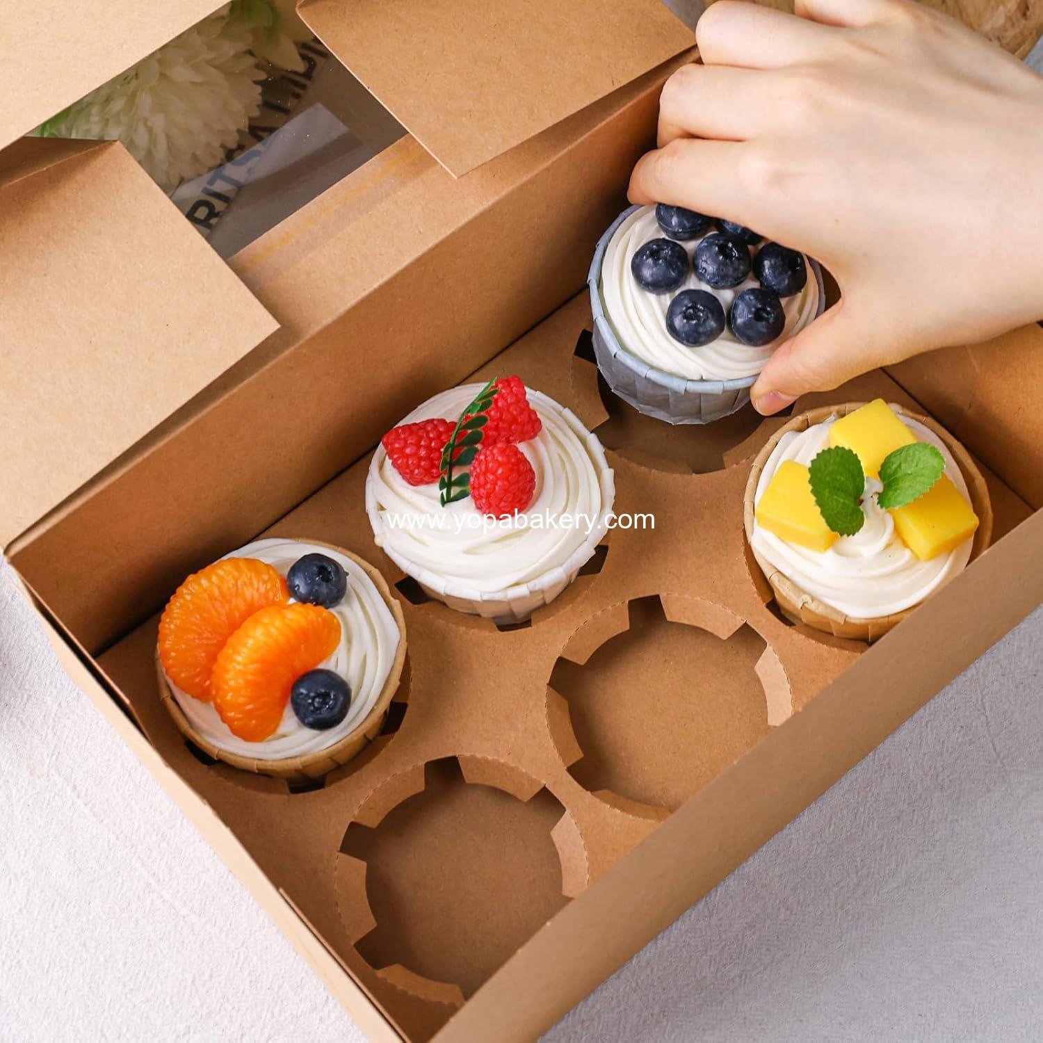 Wholesale Cupcake Boxes 9.5x6.3x3.5 Inch, Brown Pastry Containers with 6 Inserts for Muffins and Pastries, Party Supplies Factory