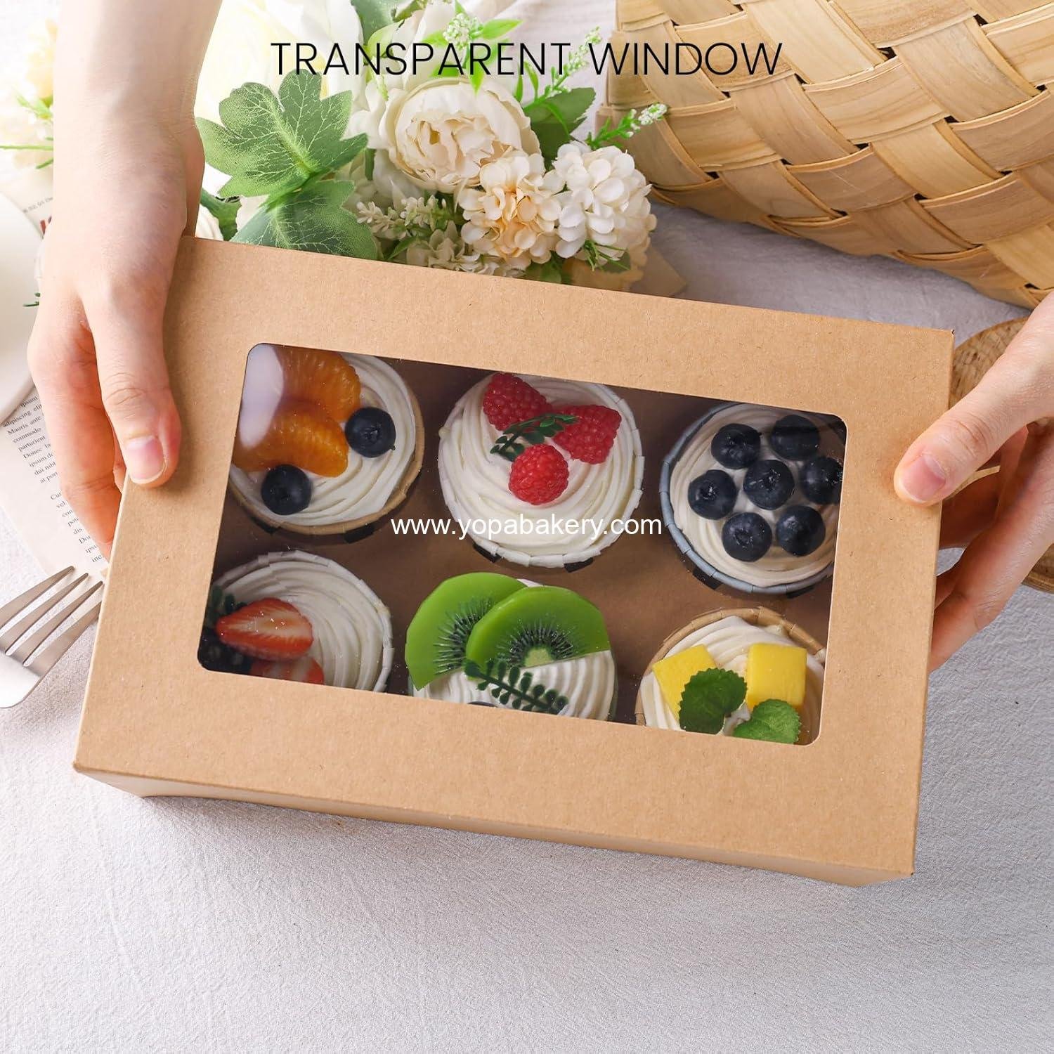 Wholesale Cupcake Boxes 9.5x6.3x3.5 Inch, Brown Pastry Containers with 6 Inserts for Muffins and Pastries, Party Supplies Factory