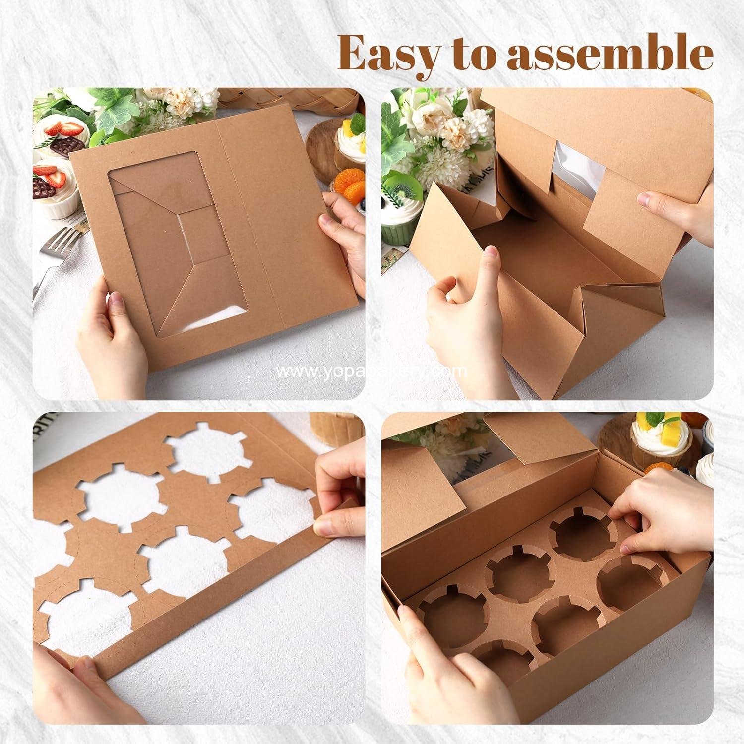 Wholesale Cupcake Boxes 9.5x6.3x3.5 Inch, Brown Pastry Containers with 6 Inserts for Muffins and Pastries, Party Supplies Factory