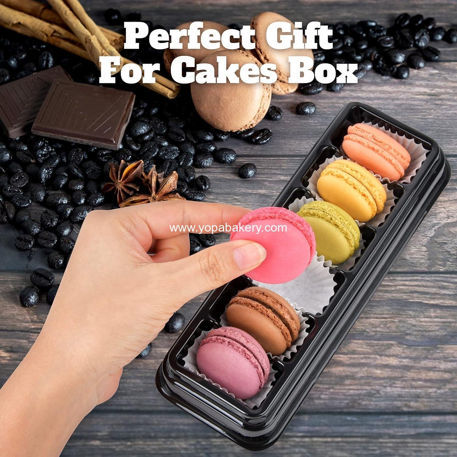 Wholesale Macaron Boxes with Clear Lids, 50-Pack Dessert Packaging Containers with 6 Grids, 7.6'' x 2.8'' x 1.9'' Plastic Trays for Chocolates, Truffles, Mini Cupcakes, Cookies, Muffins - Factory