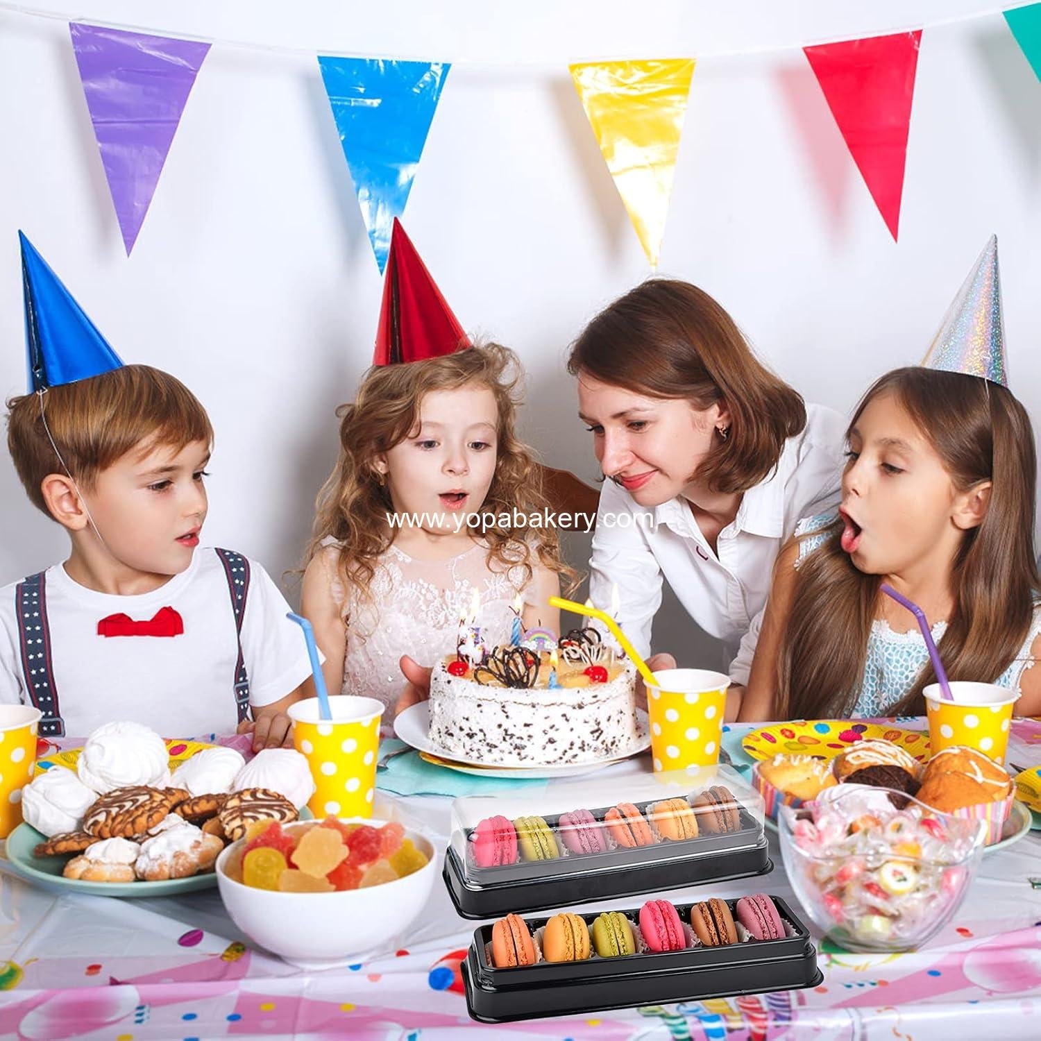 Wholesale Macaron Boxes with Clear Lids, 50-Pack Dessert Packaging Containers with 6 Grids, 7.6'' x 2.8'' x 1.9'' Plastic Trays for Chocolates, Truffles, Mini Cupcakes, Cookies, Muffins - Factory