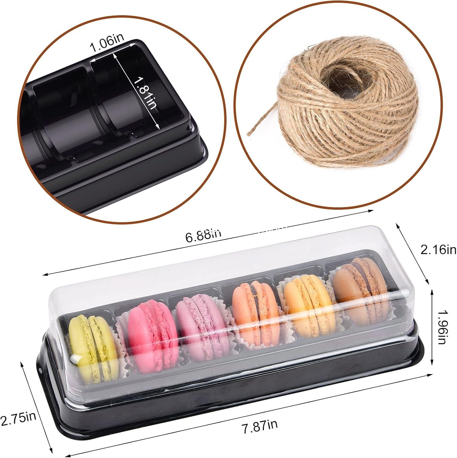 Wholesale Macaron Boxes with Clear Lids, 50-Pack Dessert Packaging Containers with 6 Grids, 7.6'' x 2.8'' x 1.9'' Plastic Trays for Chocolates, Truffles, Mini Cupcakes, Cookies, Muffins - Factory