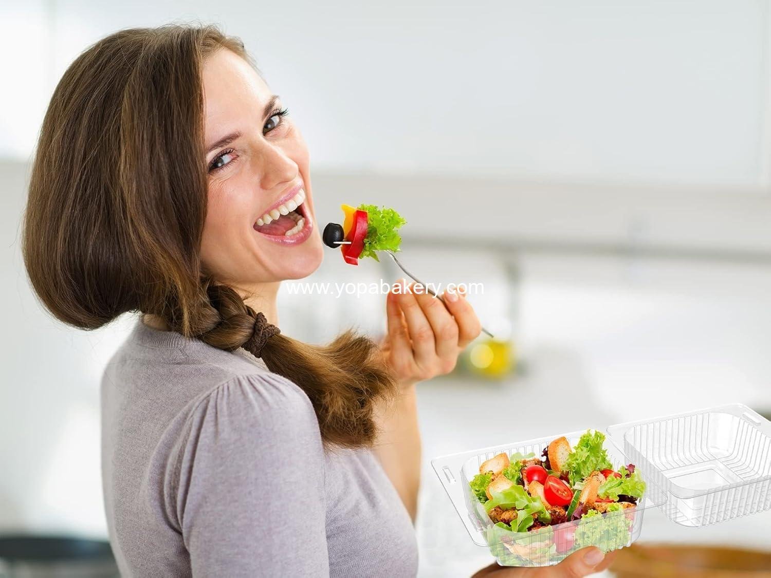 Wholesale 50 Count Clear Plastic Hinged Take Out Containers Clamshell Tray for Desserts, Snacks, Cake Slices, Cookies, and Salads - Factory Wholesale 50 Count Clear Plastic Hinged Take Out Containers Clamshell Tray for Desserts, Snacks, Cake Slices, Cookies, and Salads - Factory