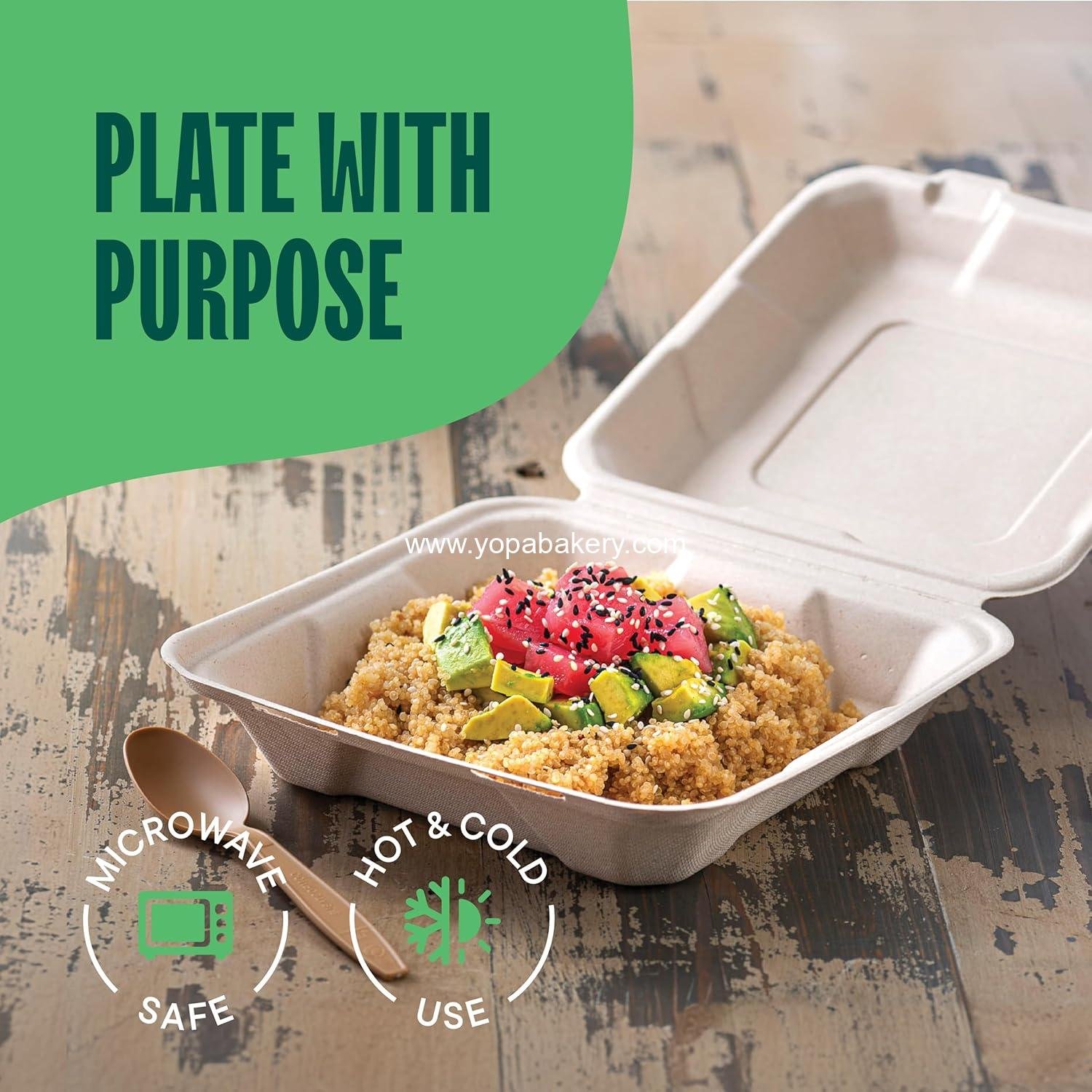 Wholesale 100% Compostable Clamshell Take Out Food Containers [8x8, 50-Pack] Heavy-Duty Eco-Friendly Biodegradable Made of Sugar Cane Fiber Factory