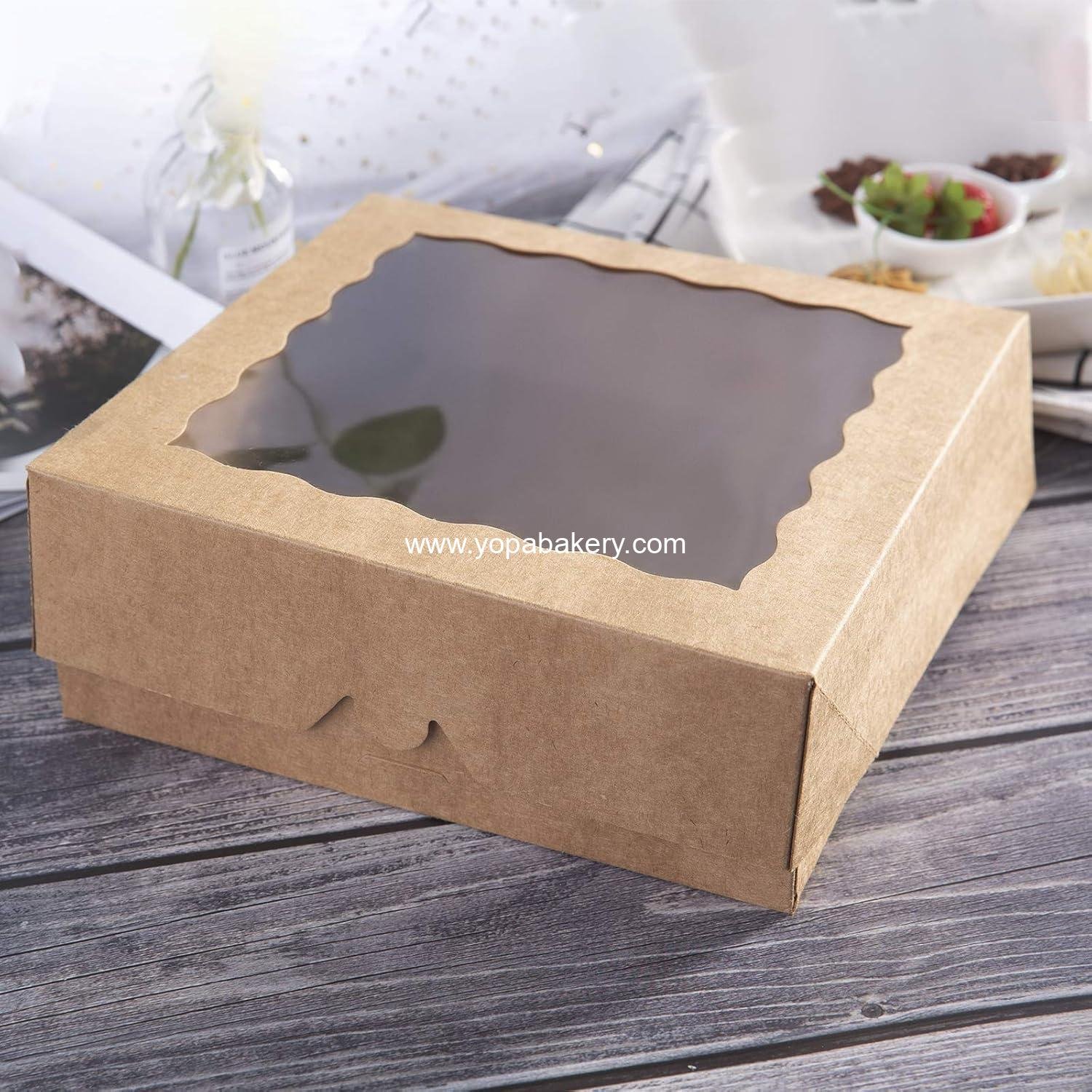 Wholesale 15pcs 10-inch Kraft Bakery Boxes with PVC Window, Large Disposable Pie Boxes for Cookies 10x10x2.5 inches, Pack of 15 Factory
