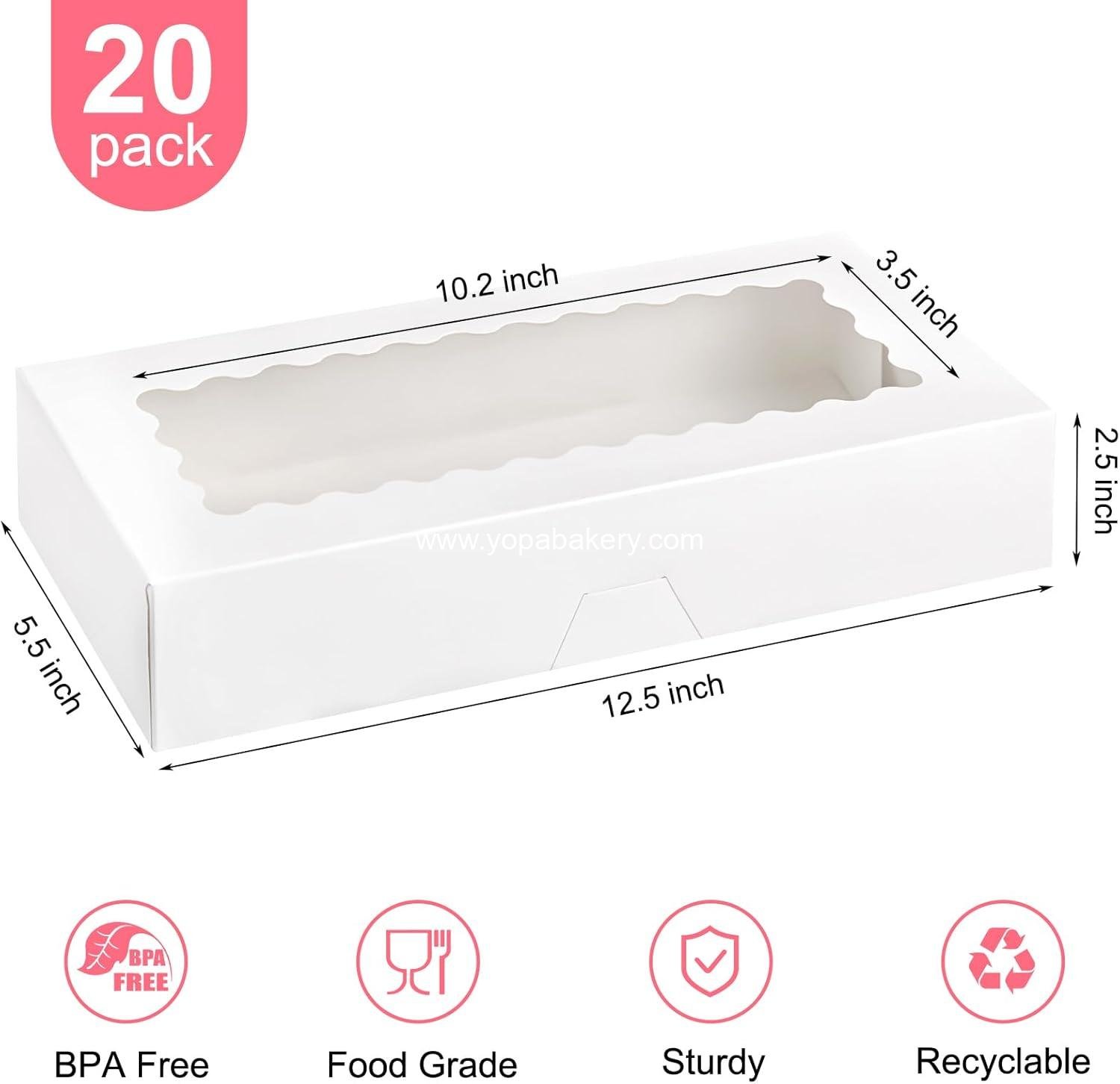 Wholesale 20 PCS Cookie Boxes with Window, 12.5 x 5.5 x 2.5 Inches Auto-Popup Bakery Boxes for Treats, Chocolate Covered Strawberries, Pastries, Donuts, Muffins Factory