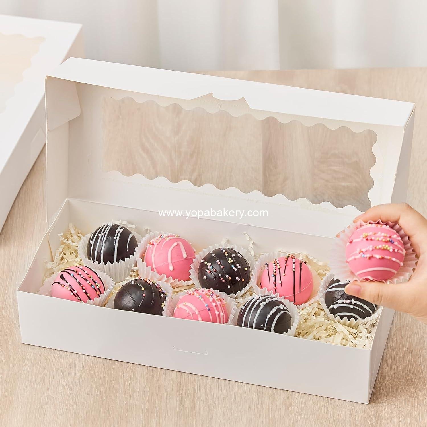 Wholesale 20 PCS Cookie Boxes with Window, 12.5 x 5.5 x 2.5 Inches Auto-Popup Bakery Boxes for Treats, Chocolate Covered Strawberries, Pastries, Donuts, Muffins Factory