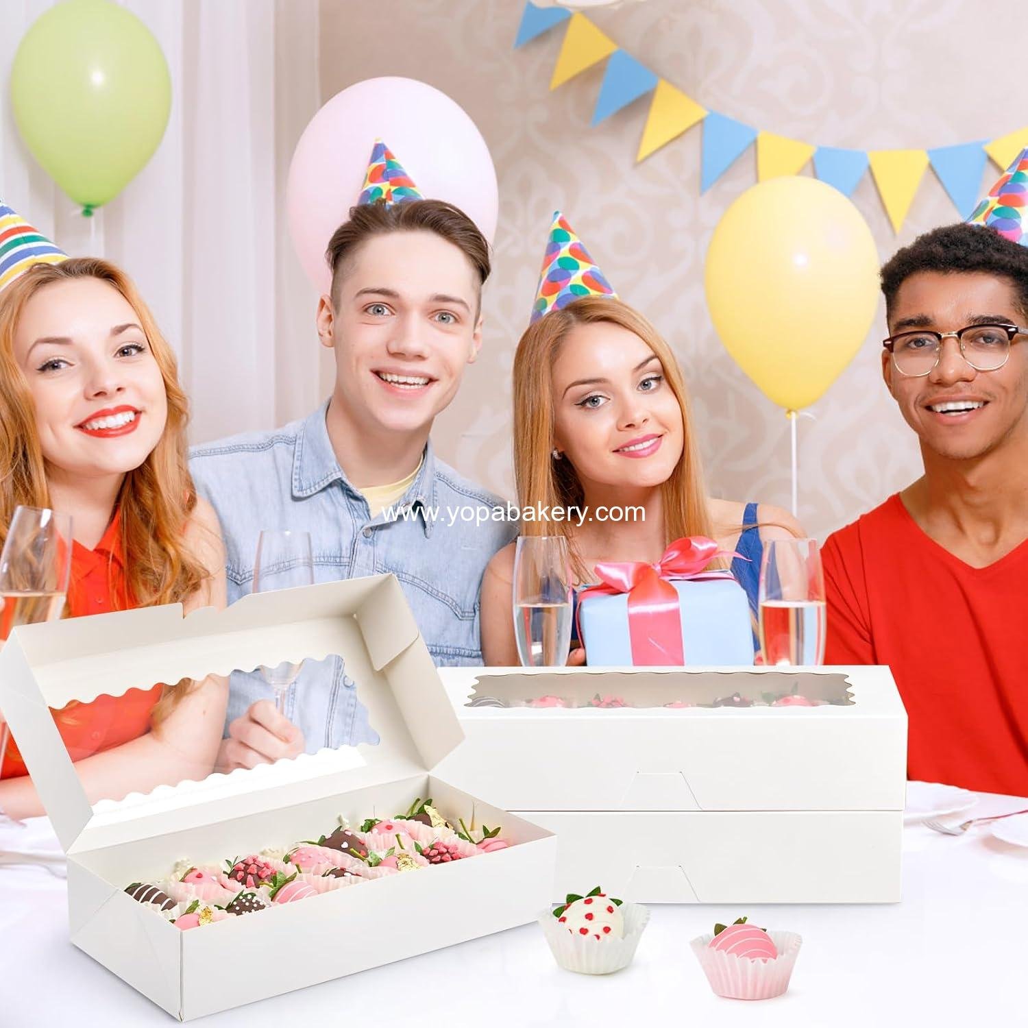 Wholesale 20 PCS Cookie Boxes with Window, 12.5 x 5.5 x 2.5 Inches Auto-Popup Bakery Boxes for Treats, Chocolate Covered Strawberries, Pastries, Donuts, Muffins Factory