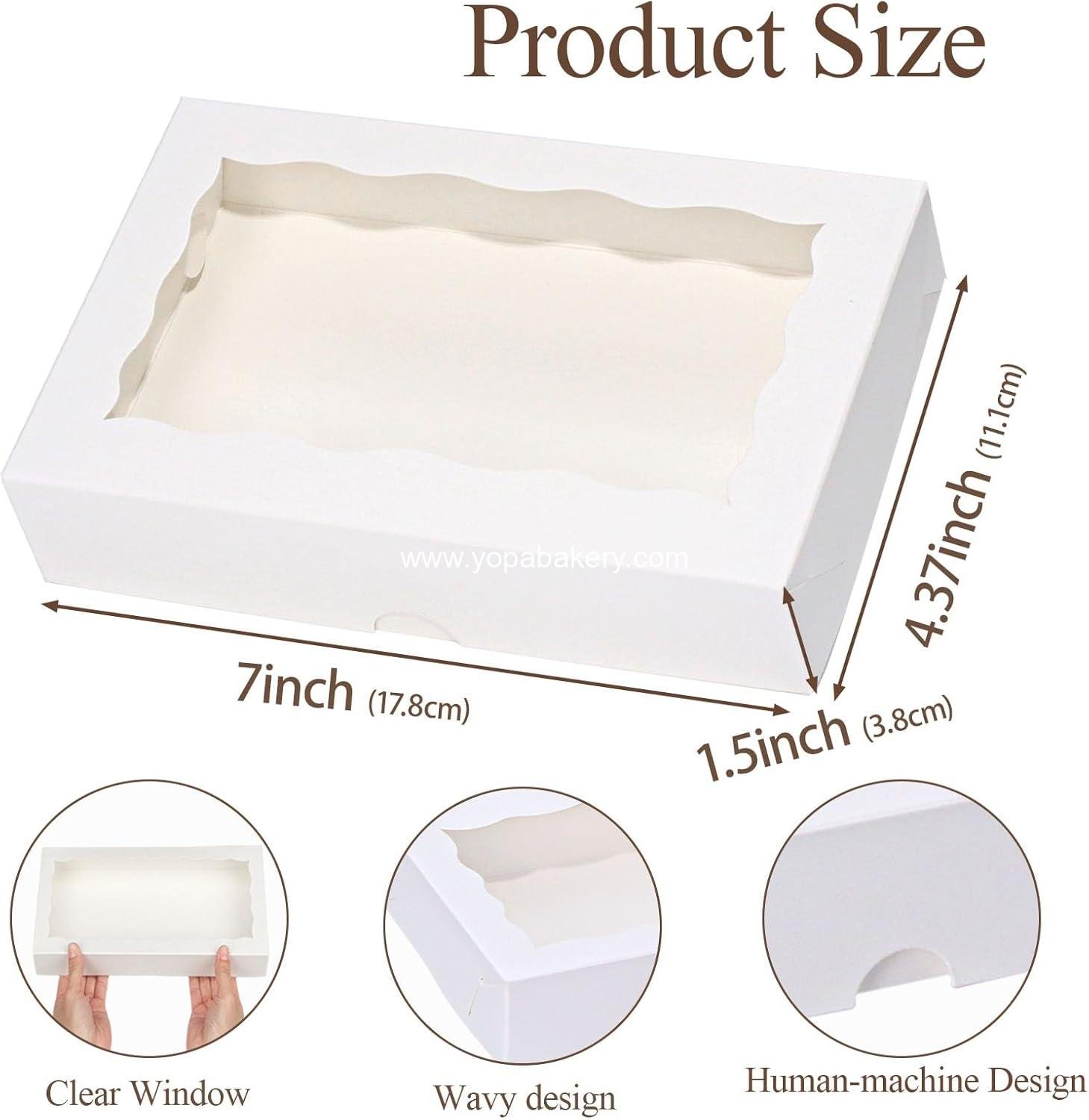 Wholesale 50 Pack DIY Assembly White Cookie Boxes with Window, 7 x 4 3/8 x 1½ Inches Bakery Packaging for Macarons, Cakes, and Chocolates Factory