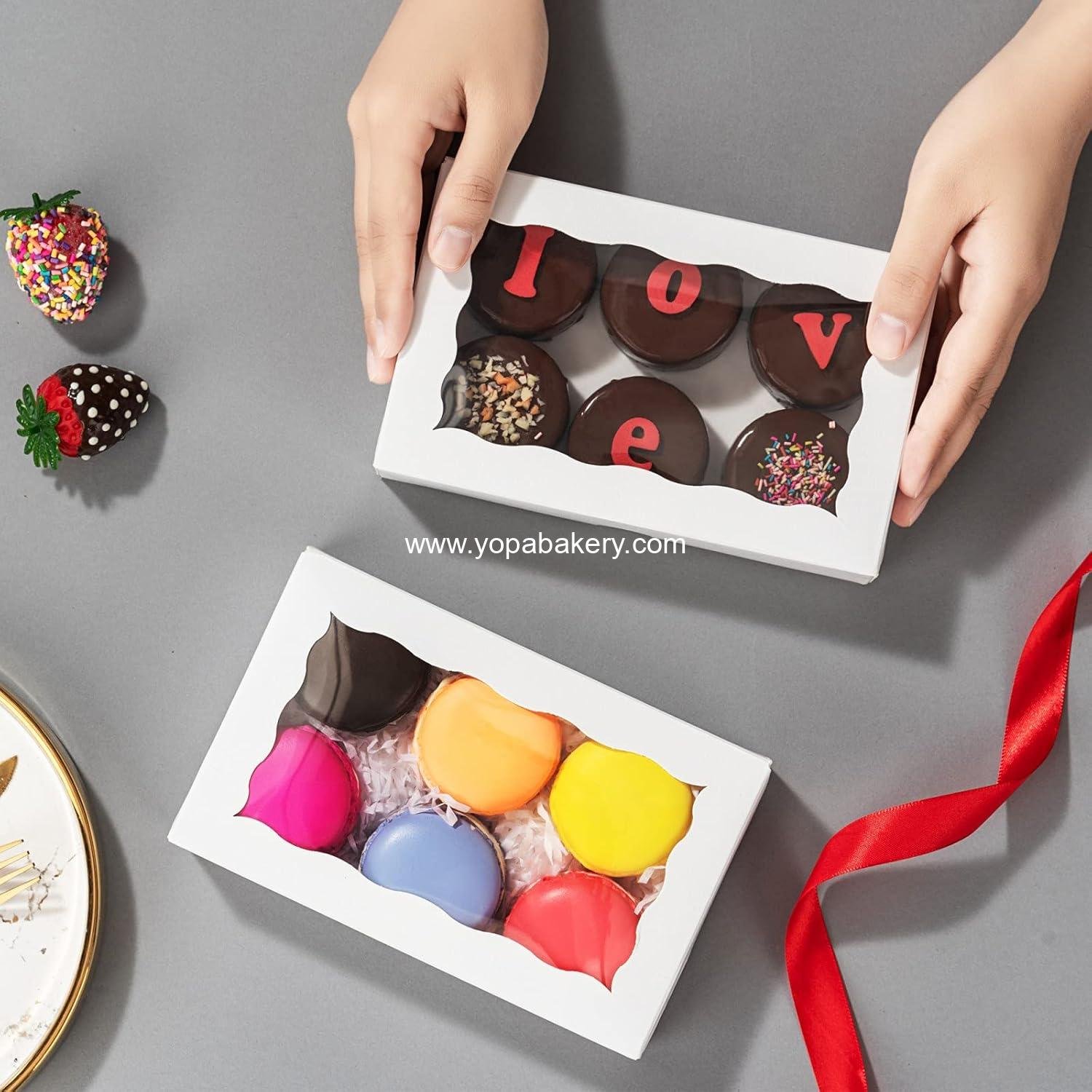 Wholesale 50 Pack DIY Assembly White Cookie Boxes with Window, 7 x 4 3/8 x 1½ Inches Bakery Packaging for Macarons, Cakes, and Chocolates Factory