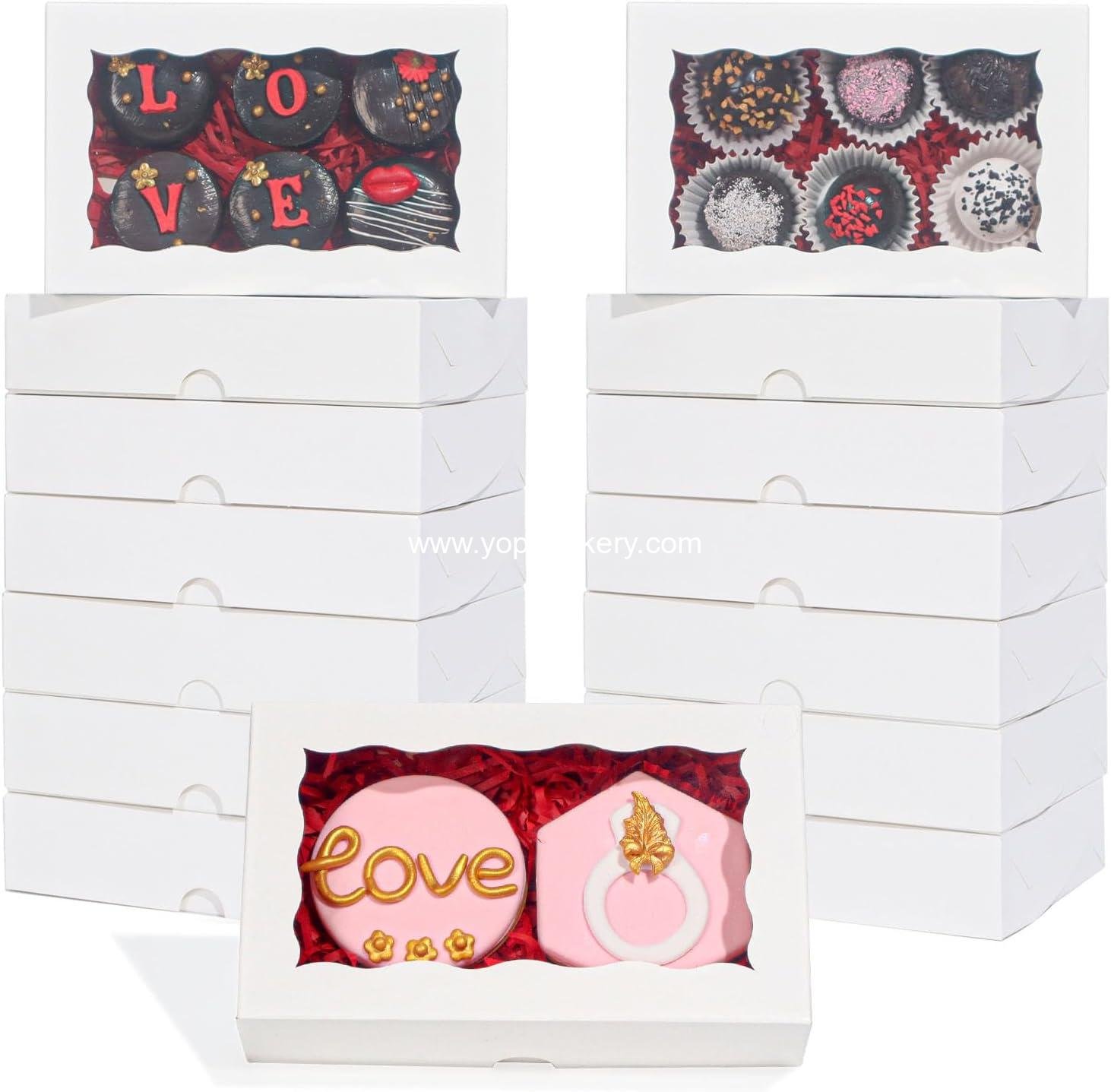 Wholesale 50 Pack DIY Assembly White Cookie Boxes with Window, 7 x 4 3/8 x 1½ Inches Bakery Packaging for Macarons, Cakes, and Chocolates Factory