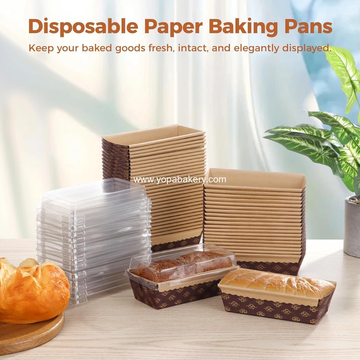 Wholesale 50 Pcs Disposable Paper Loaf Pans with Plastic Lids, 5.9x2.6x2