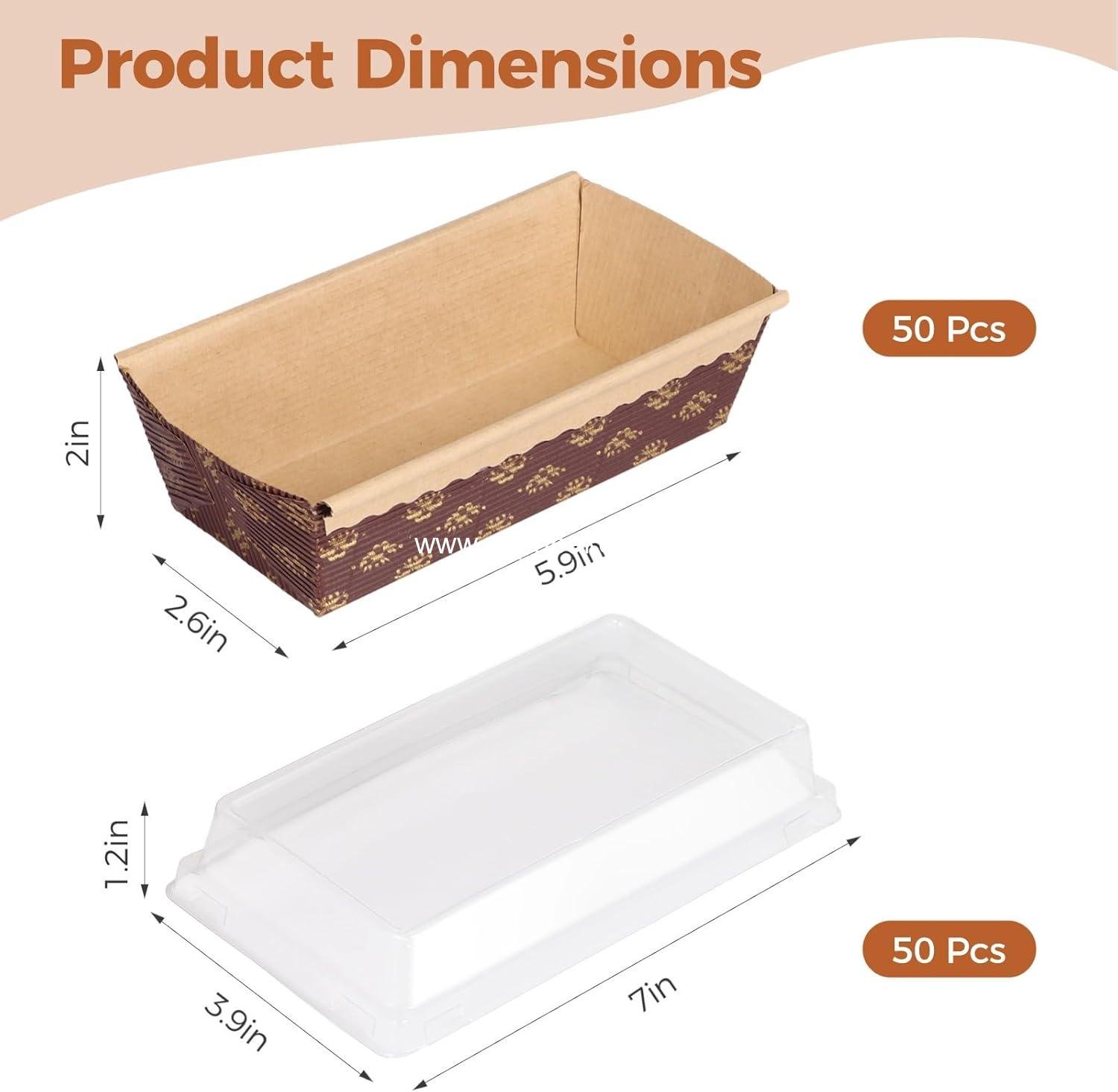 Wholesale 50 Pcs Disposable Paper Loaf Pans with Plastic Lids, 5.9x2.6x2