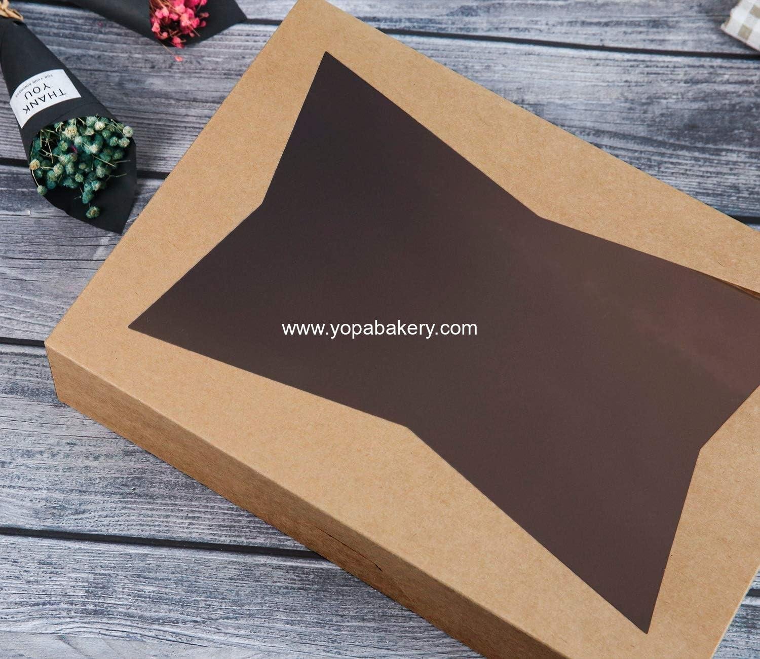 Wholesale 15-Pack Brown Paperboard Lock Corner Window Bakery Cookie Boxes - 14x10x3 Inch Containers with PVC Windows for Pie and Cookies - Factory