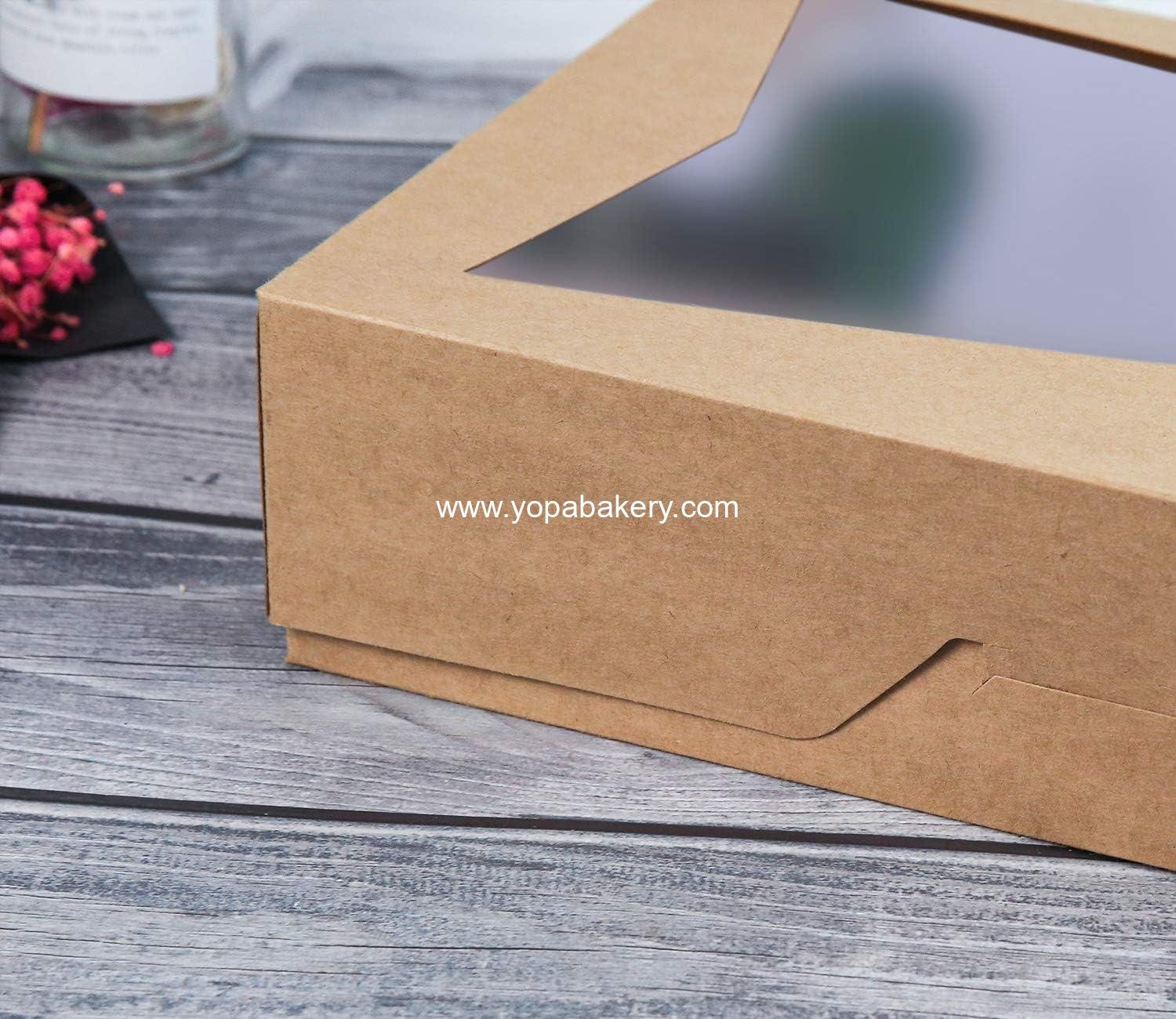 Wholesale 15-Pack Brown Paperboard Lock Corner Window Bakery Cookie Boxes - 14x10x3 Inch Containers with PVC Windows for Pie and Cookies - Factory