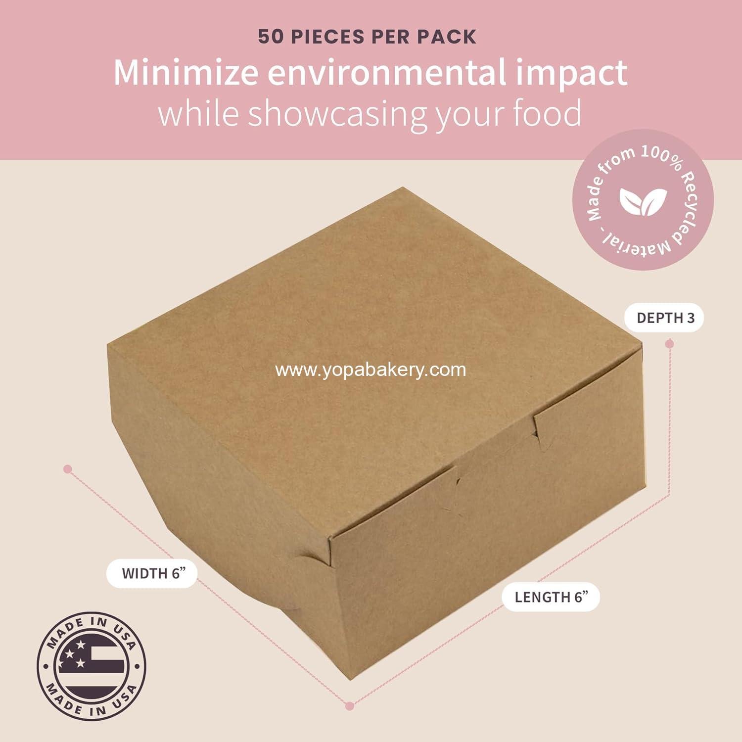 Wholesale Reversible 6” Classic Bakery Boxes for Pastries & Cookies, Secure with Side Panel Clips & Front Tuck Lock, 6 x 6 x 3 Inches (Pack of 50) - Factory