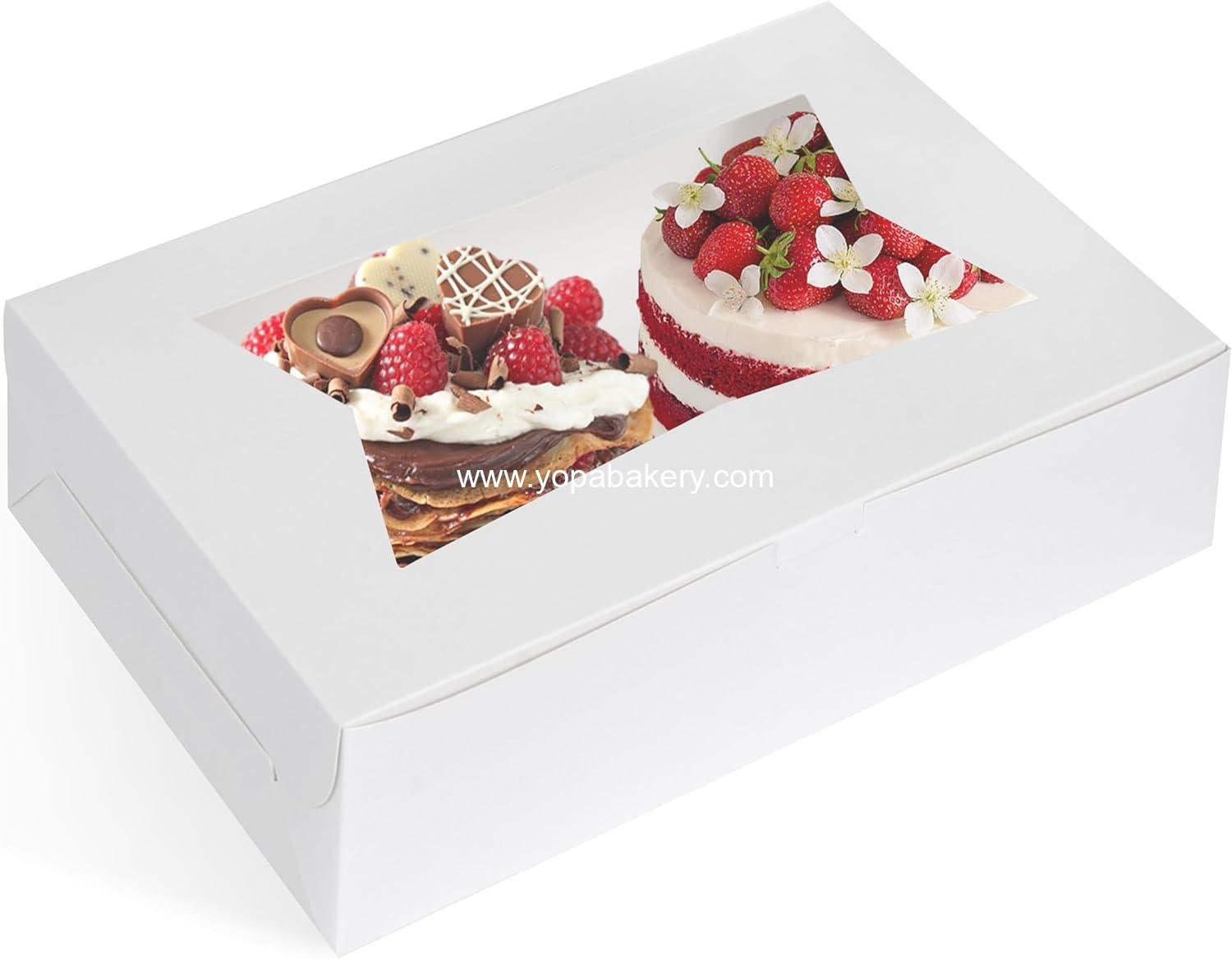 20PCS Bakery Boxes with Window,12x8x2.5 Inches White Cookie Boxes for Chocolate Covered Strawberries,Auto-Popup Treat Boxes for Pies,Donuts,Desserts,Muffins,Cakes,Pastries