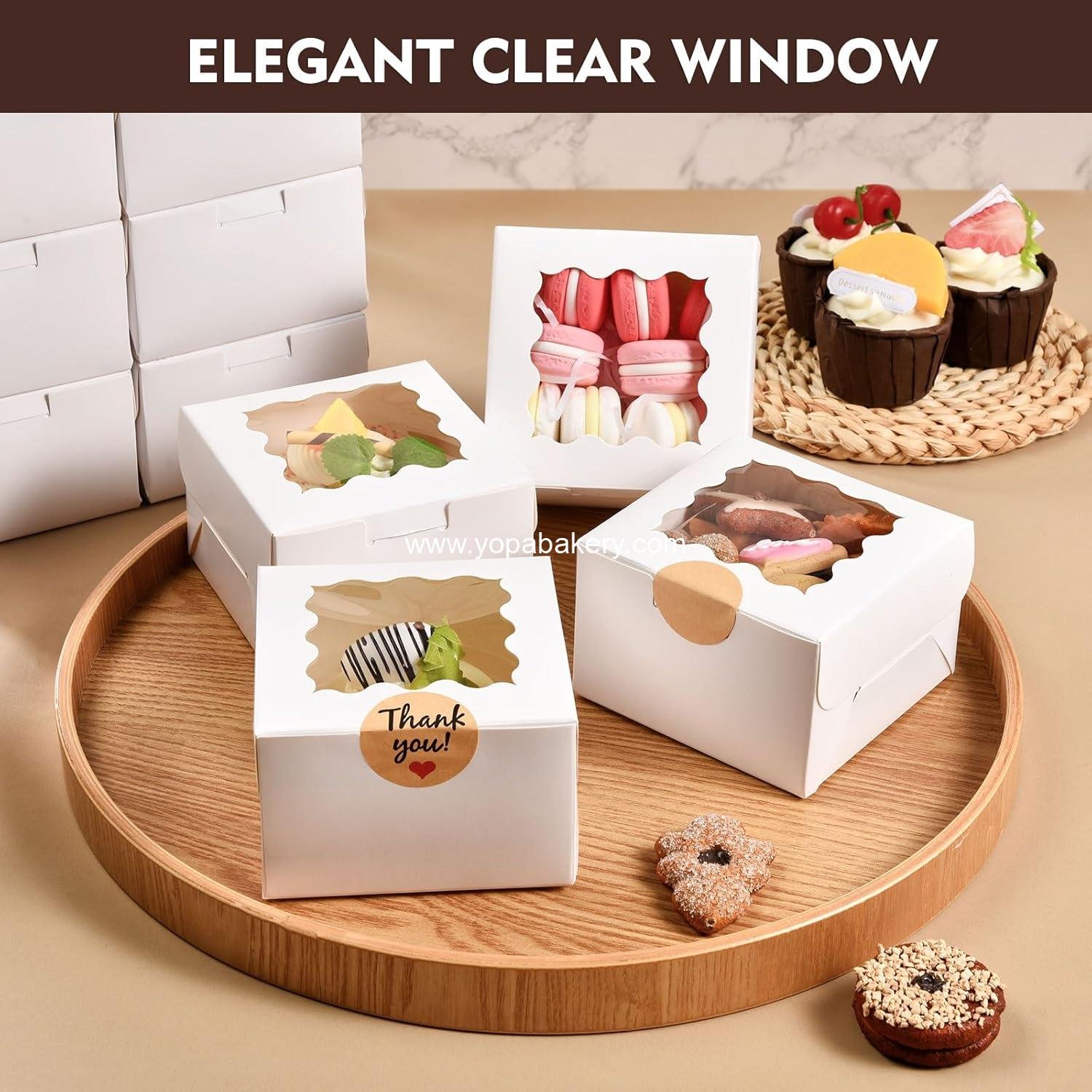 Wholesale 24 Pcs Cookie Boxes with Window 4x4x2.5 Inches White Bakery Boxes with Stickers & Parchment Paper for Treats Desserts Donuts Pastry Macaroon Gift Giving Party Wedding Favor Factory