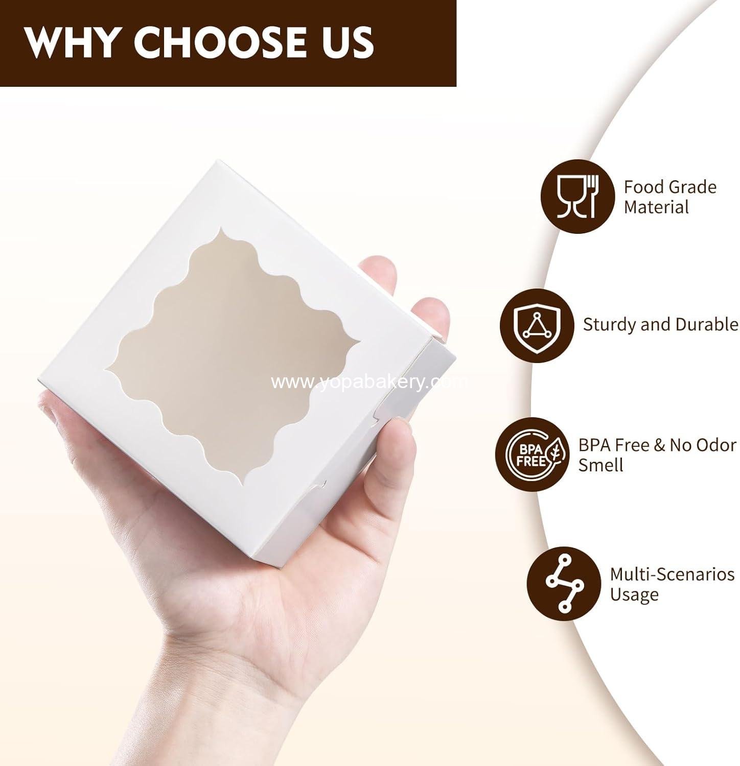 Wholesale 24 Pcs Cookie Boxes with Window 4x4x2.5 Inches White Bakery Boxes with Stickers & Parchment Paper for Treats Desserts Donuts Pastry Macaroon Gift Giving Party Wedding Favor Factory