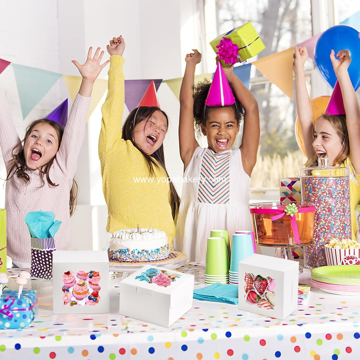 Wholesale 24 Pcs Cookie Boxes with Window 4x4x2.5 Inches White Bakery Boxes with Stickers & Parchment Paper for Treats Desserts Donuts Pastry Macaroon Gift Giving Party Wedding Favor Factory