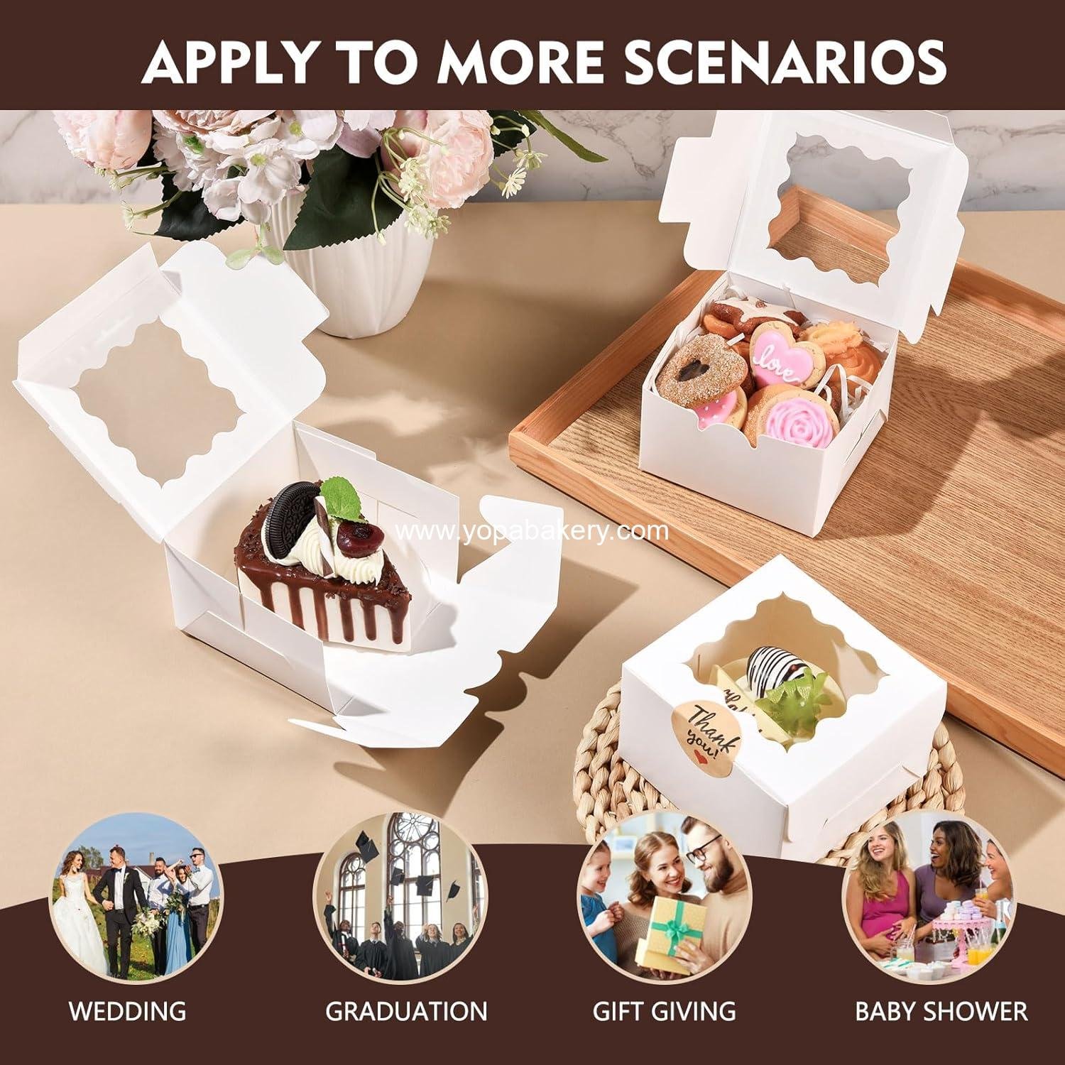 Wholesale 24 Pcs Cookie Boxes with Window 4x4x2.5 Inches White Bakery Boxes with Stickers & Parchment Paper for Treats Desserts Donuts Pastry Macaroon Gift Giving Party Wedding Favor Factory