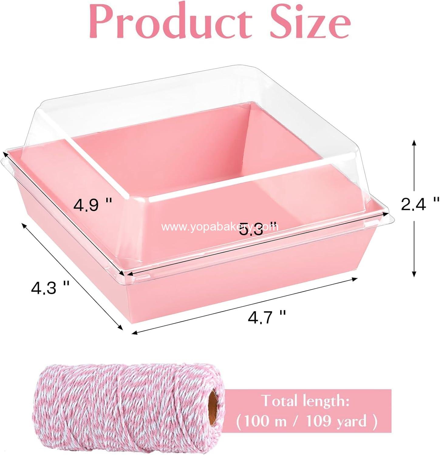 Wholesale 50 Pack 5 Inch Pink Paper Charcuterie Boxes with Clear Lids, Square To Go Cake Slice and Bakery Containers for Desserts, Cookies, Sandwiches, Strawberries Factory