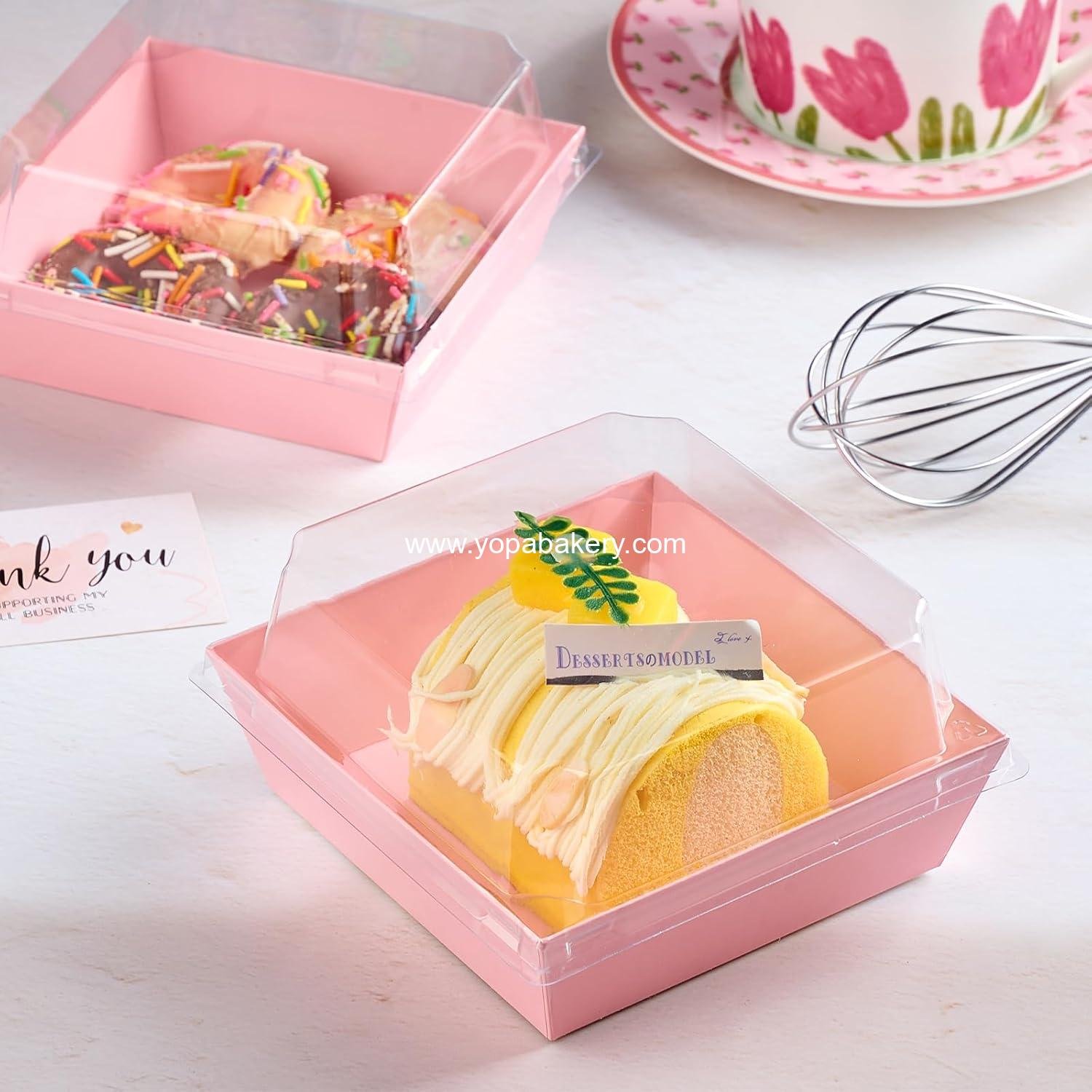 Wholesale 50 Pack 5 Inch Pink Paper Charcuterie Boxes with Clear Lids, Square To Go Cake Slice and Bakery Containers for Desserts, Cookies, Sandwiches, Strawberries Factory