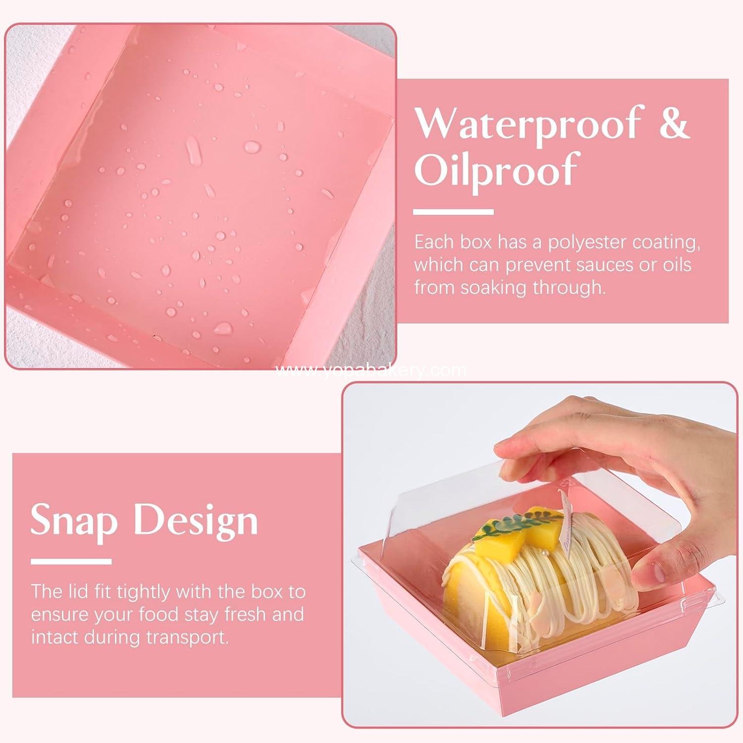 Wholesale 50 Pack 5 Inch Pink Paper Charcuterie Boxes with Clear Lids, Square To Go Cake Slice and Bakery Containers for Desserts, Cookies, Sandwiches, Strawberries Factory