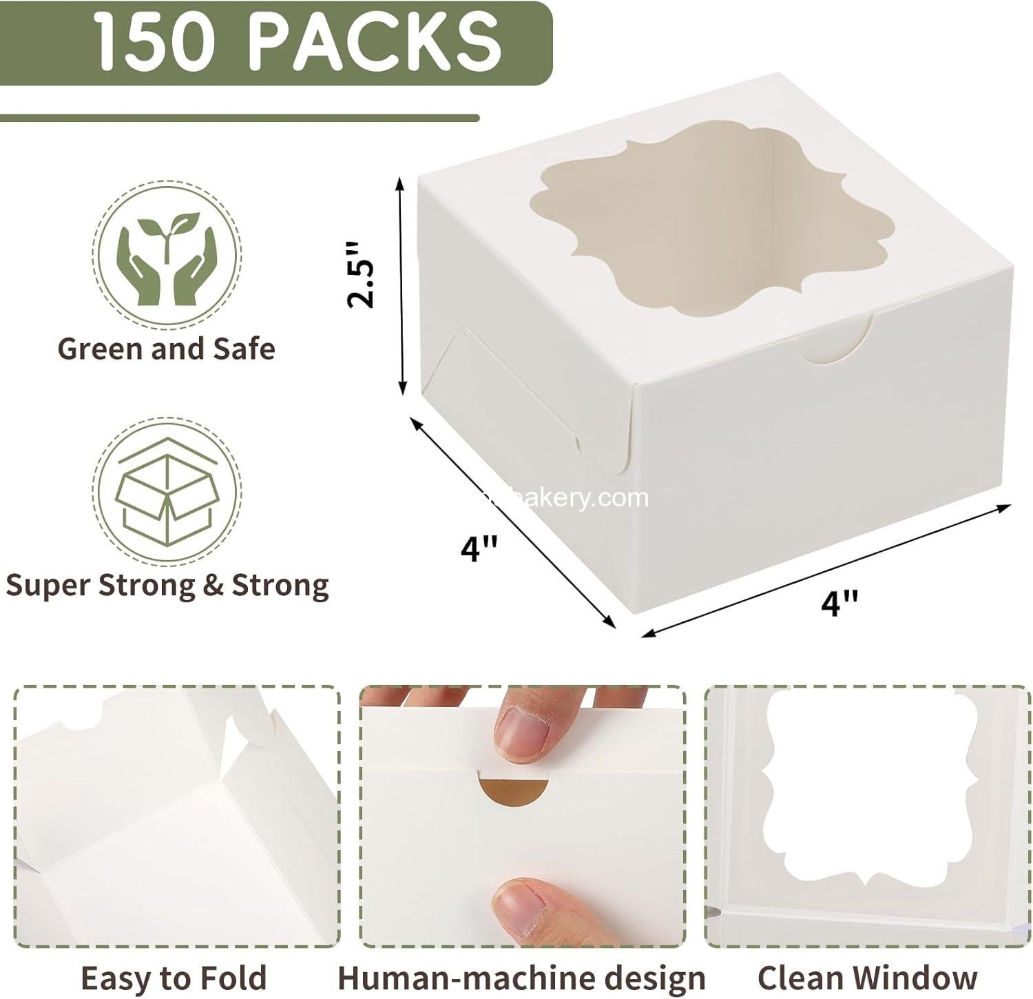 Wholesale 150pcs White Cookie Boxes with Window, 4x4x2.5 Inch Small Bakery Boxes, 3 Styles for Desserts, Chocolate Strawberries, Donuts, and Party Favors - Factory