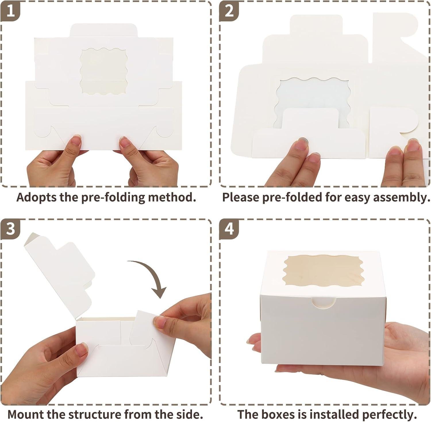 Wholesale 150pcs White Cookie Boxes with Window, 4x4x2.5 Inch Small Bakery Boxes, 3 Styles for Desserts, Chocolate Strawberries, Donuts, and Party Favors - Factory