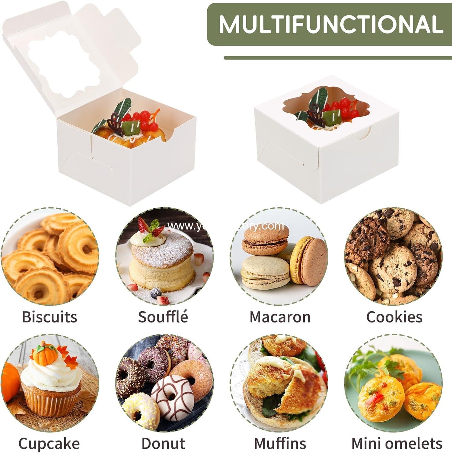Wholesale 150pcs White Cookie Boxes with Window, 4x4x2.5 Inch Small Bakery Boxes, 3 Styles for Desserts, Chocolate Strawberries, Donuts, and Party Favors - Factory