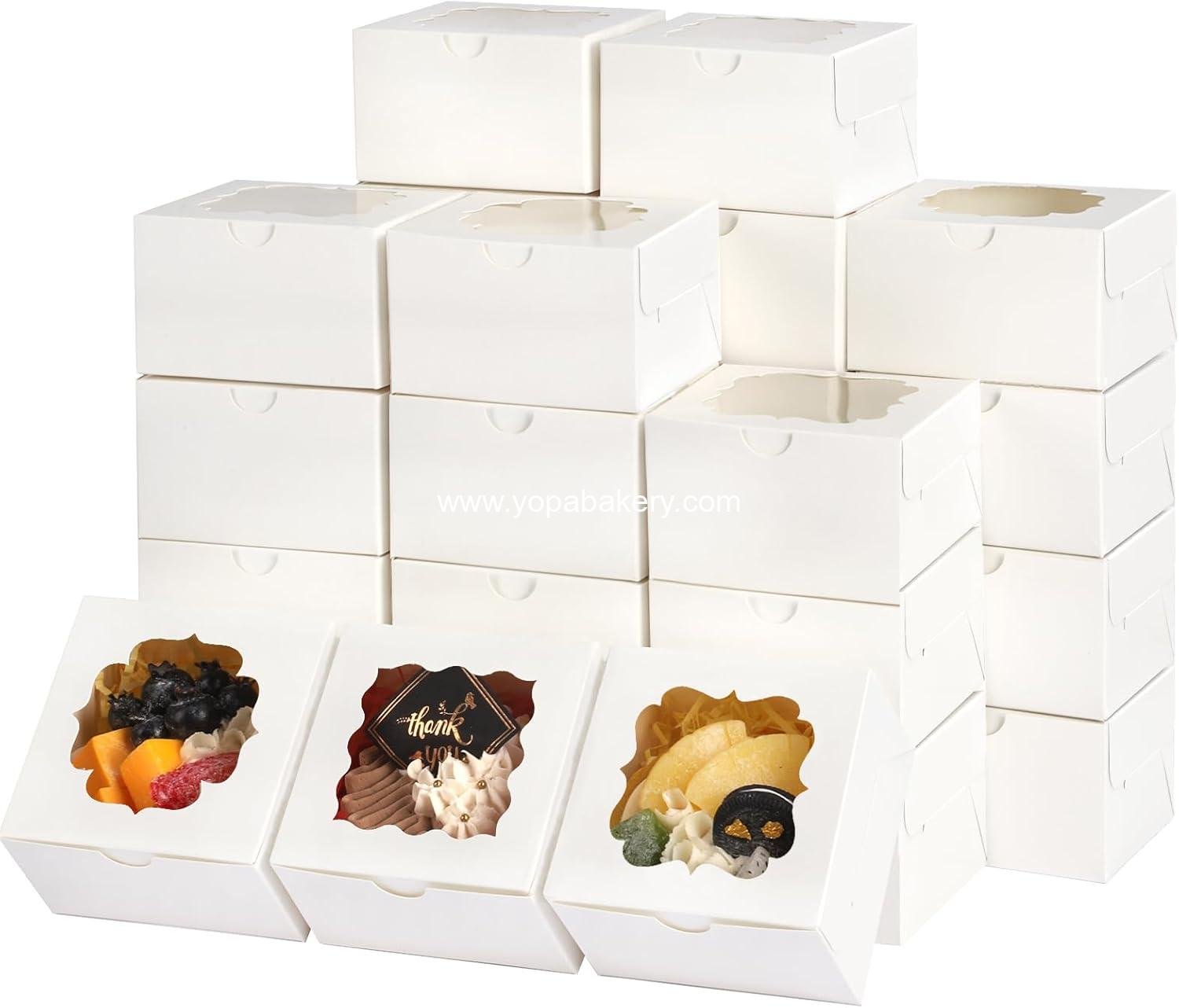 TOMNK 150pcs White Cookie Boxes with Window,4x4x2.5 Inch Small Bakery Boxes, 3 Style, for Dessert, Chocolate Strawberries Donuts and Party Favor