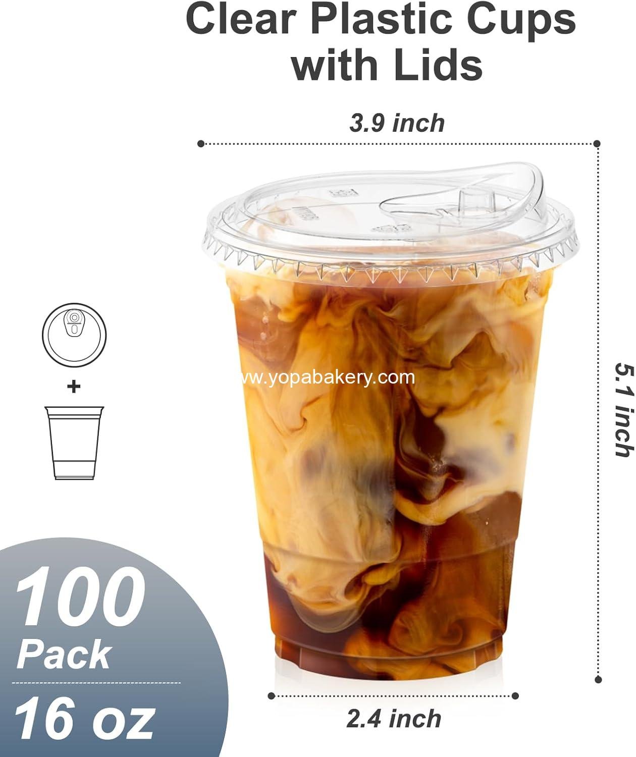 Wholesale 100 Pack - 16 oz Clear Plastic Cups with Lids, Sturdy Iced Coffee & Smoothie Cups for Cold Drinks, Sip Lids Factory Wholesale 100 Pack - 16 oz Clear Plastic Cups with Lids, Sturdy Iced Coffee & Smoothie Cups for Cold Drinks, Sip Lids Factory