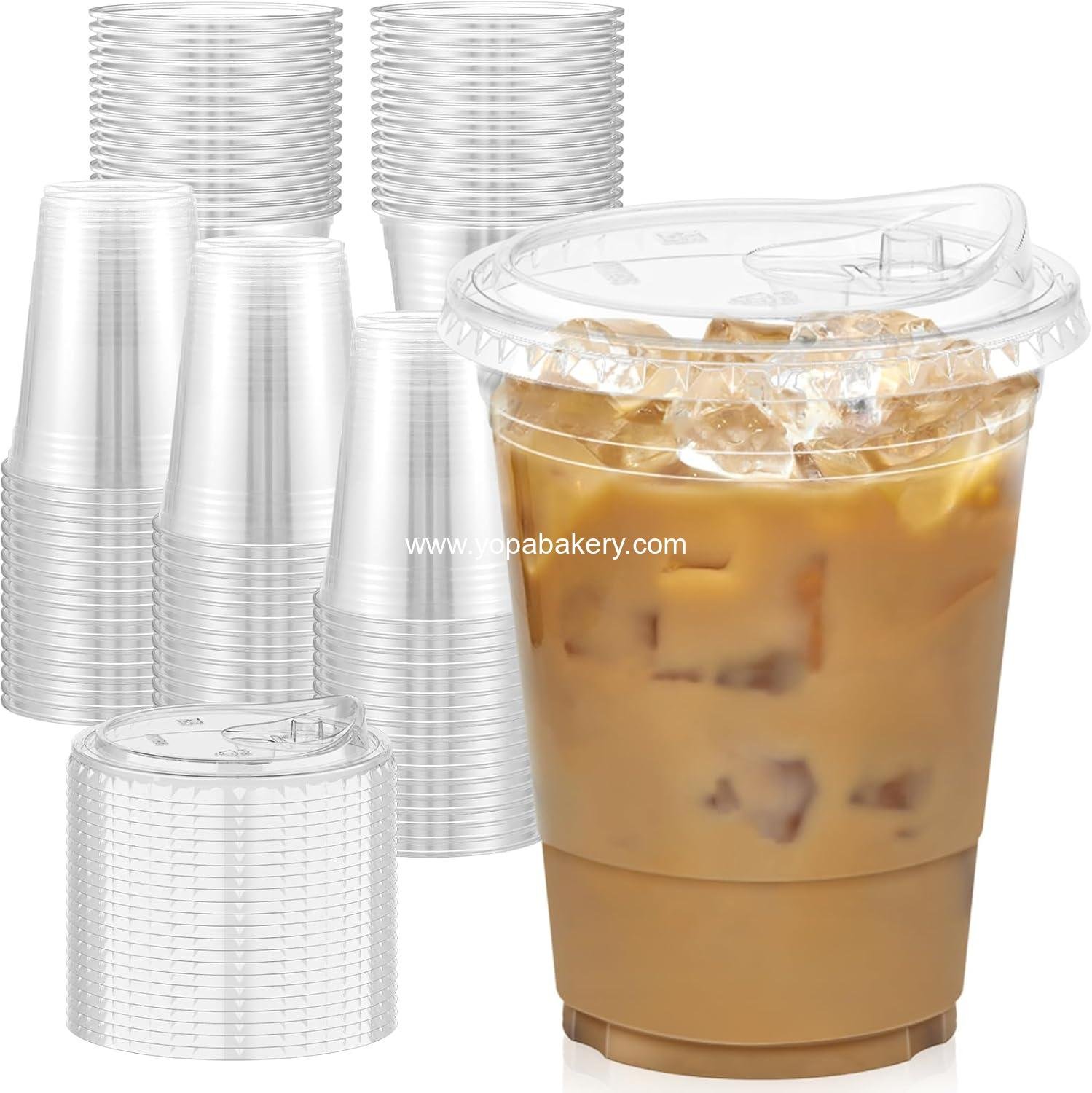 100 Pack - 16 oz Clear Plastic Cups with Lids, Sturdy & Food Safe Iced Coffee Cups with lids, Disposable Plastic Smoothie Cups for Cold Drinks, Sip Lids