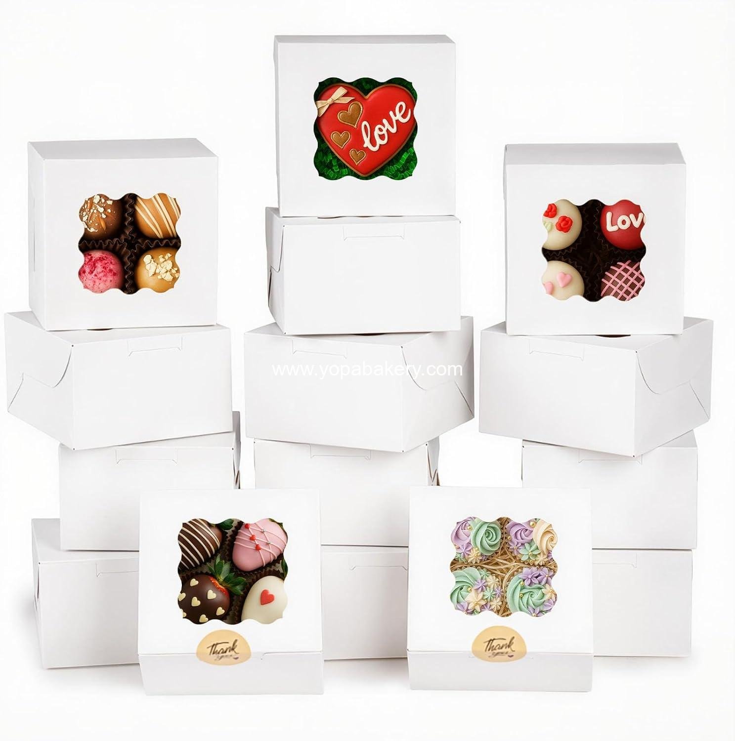 Wholesale 15PCS Cookie Boxes 4x4x2.4 Inches White Mini Bakery Boxes with Window for Cakes Desserts Pastries Donuts Macaroons Strawberries Party Favors Treats Factory