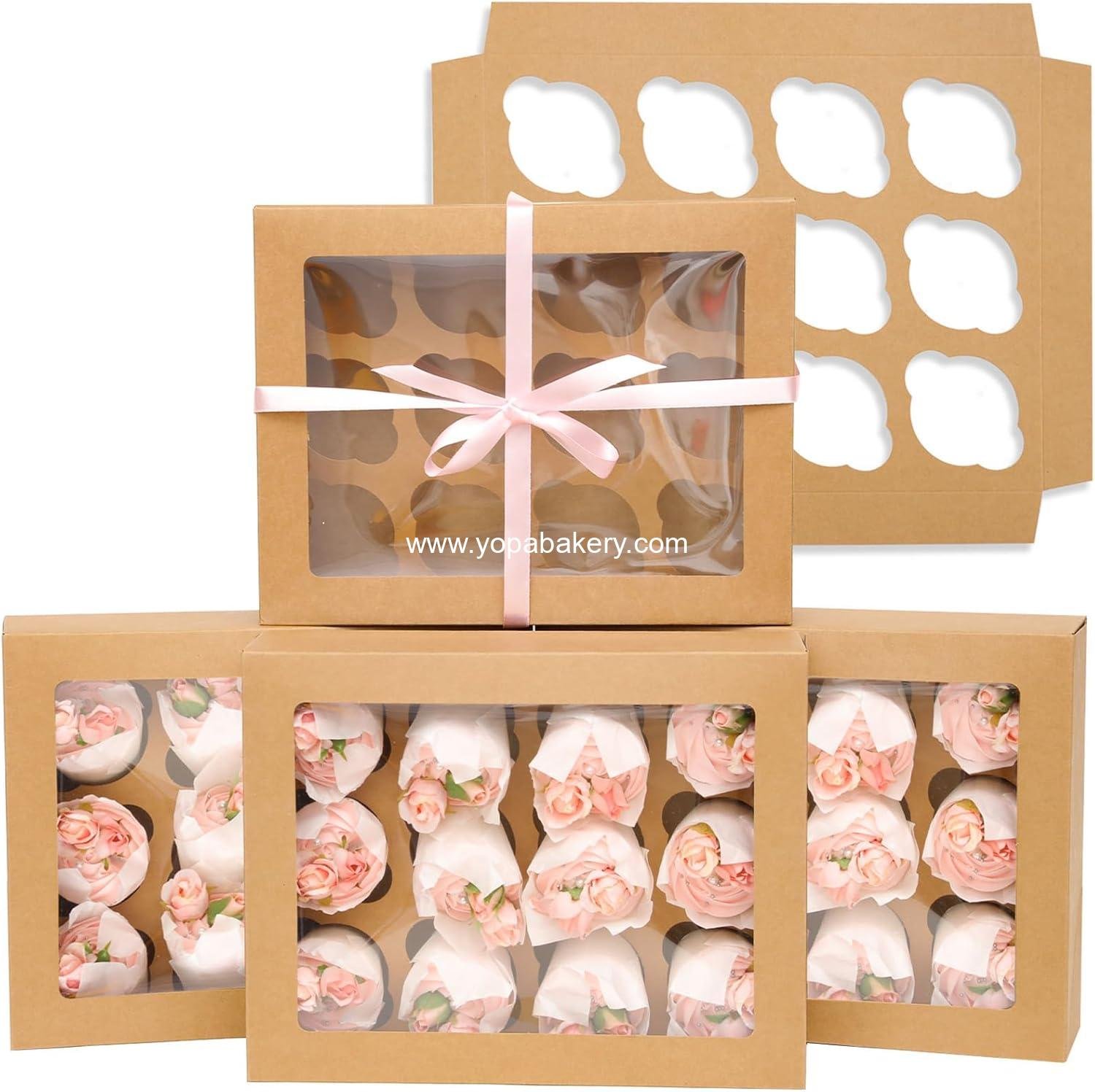 Wholesale 12 Cupcake Containers 20-Pack Brown Cupcake Boxes with Window, 12 Count, Auto-pop Up Carrier, 13"x10"x3.5", Factory