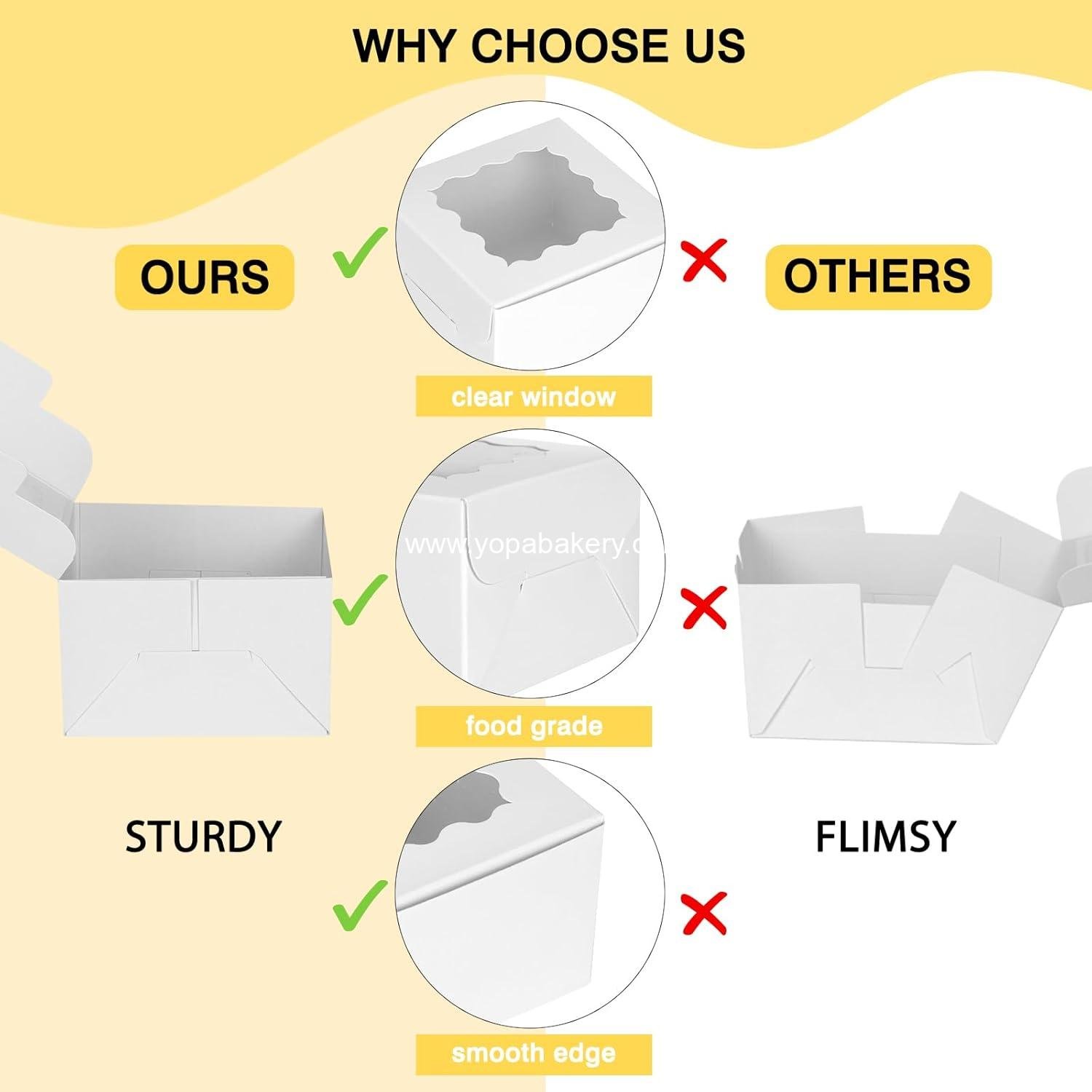 Wholesale 50pcs White Cookie Boxes with Window, 4x4x2.5 Inches Bakery Boxes, Includes 5pcs Stickers for Small Cookies, Treats, Desserts, Chocolate Covered Strawberries, Mini Cake Factory