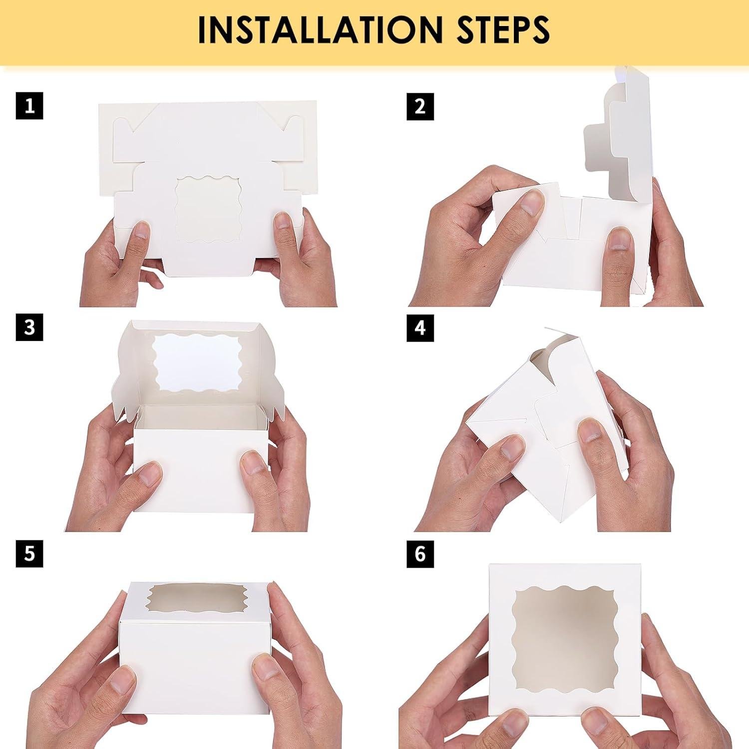 Wholesale 50pcs White Cookie Boxes with Window, 4x4x2.5 Inches Bakery Boxes, Includes 5pcs Stickers for Small Cookies, Treats, Desserts, Chocolate Covered Strawberries, Mini Cake Factory