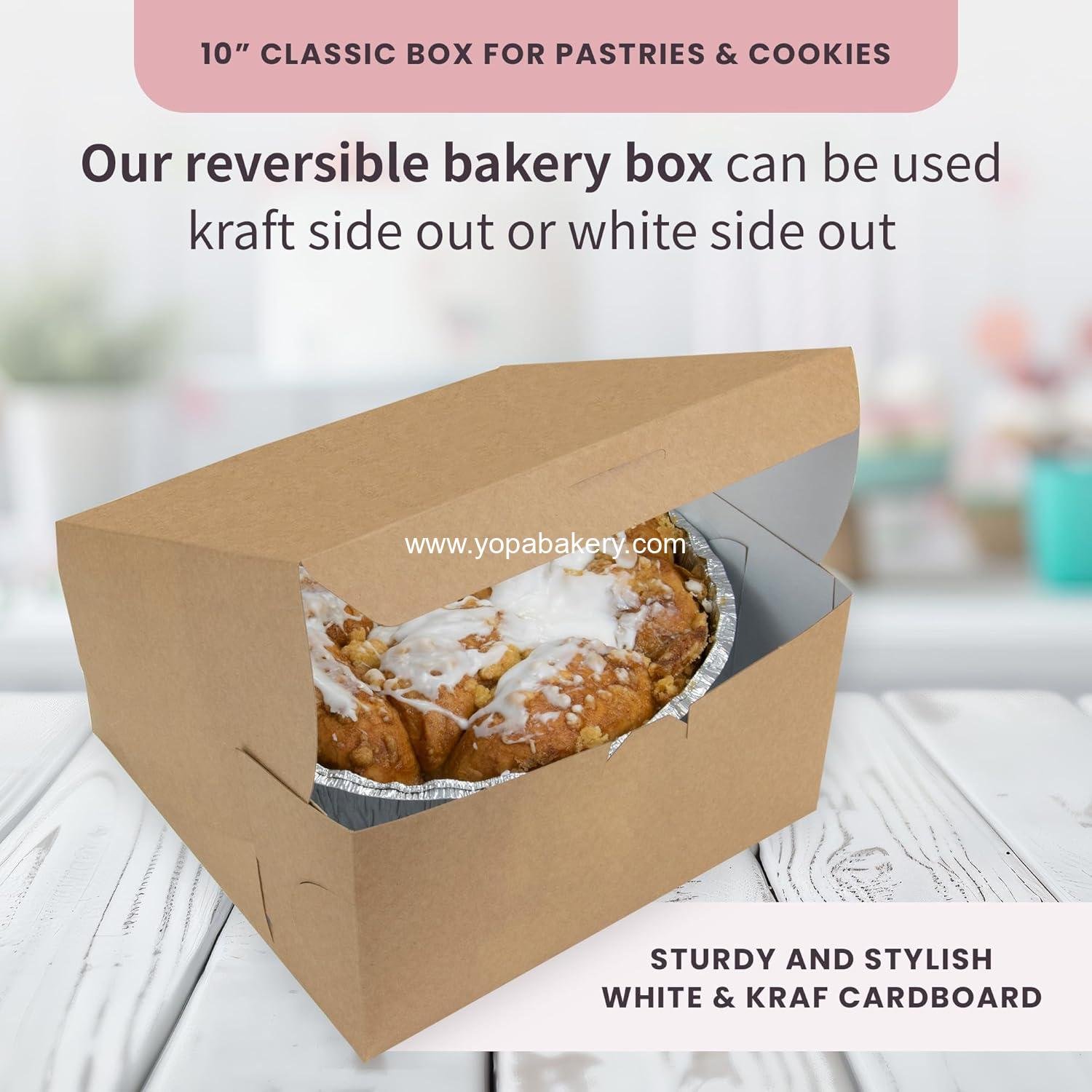 Wholesale Reversible Classic 10” Layer Cake Box - Versatile Paperboard with White or Kraft Sides, Ideal for Small Bakery Cafes, Size 10 x 10 x 5 (Pack of 50) - Factory