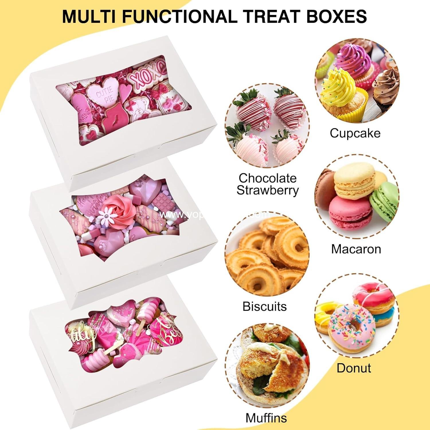 Wholesale 30pcs Cookie Boxes with Windows, 8x6x2.5 Inches, 3 Styles for Treats, Chocolate Covered Strawberries, Muffins, Donuts Manufacturer