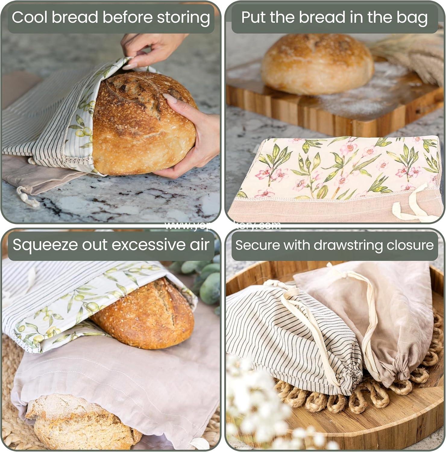 Wholesale Reusable Bread Bags - Pack of 2 Beeswax Bags for Sourdough and Homemade Breads | Linen Storage Bags for Sourdough Loaves | Cotton Food Storage Bag (Olive Leaf/Almond Branch) Factory